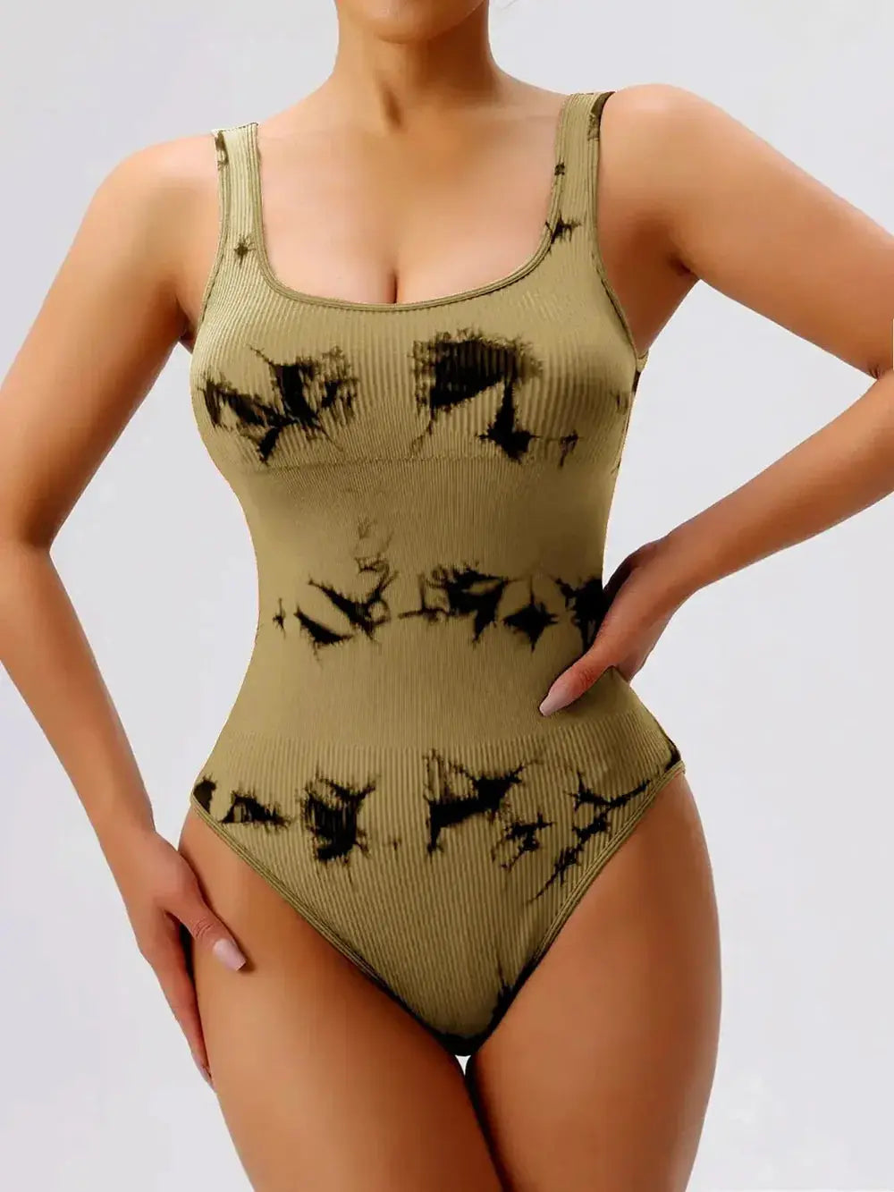 Tie-Dye Scoop Neck Wide Strap Active Bodysuit - Be Bliss Boutique