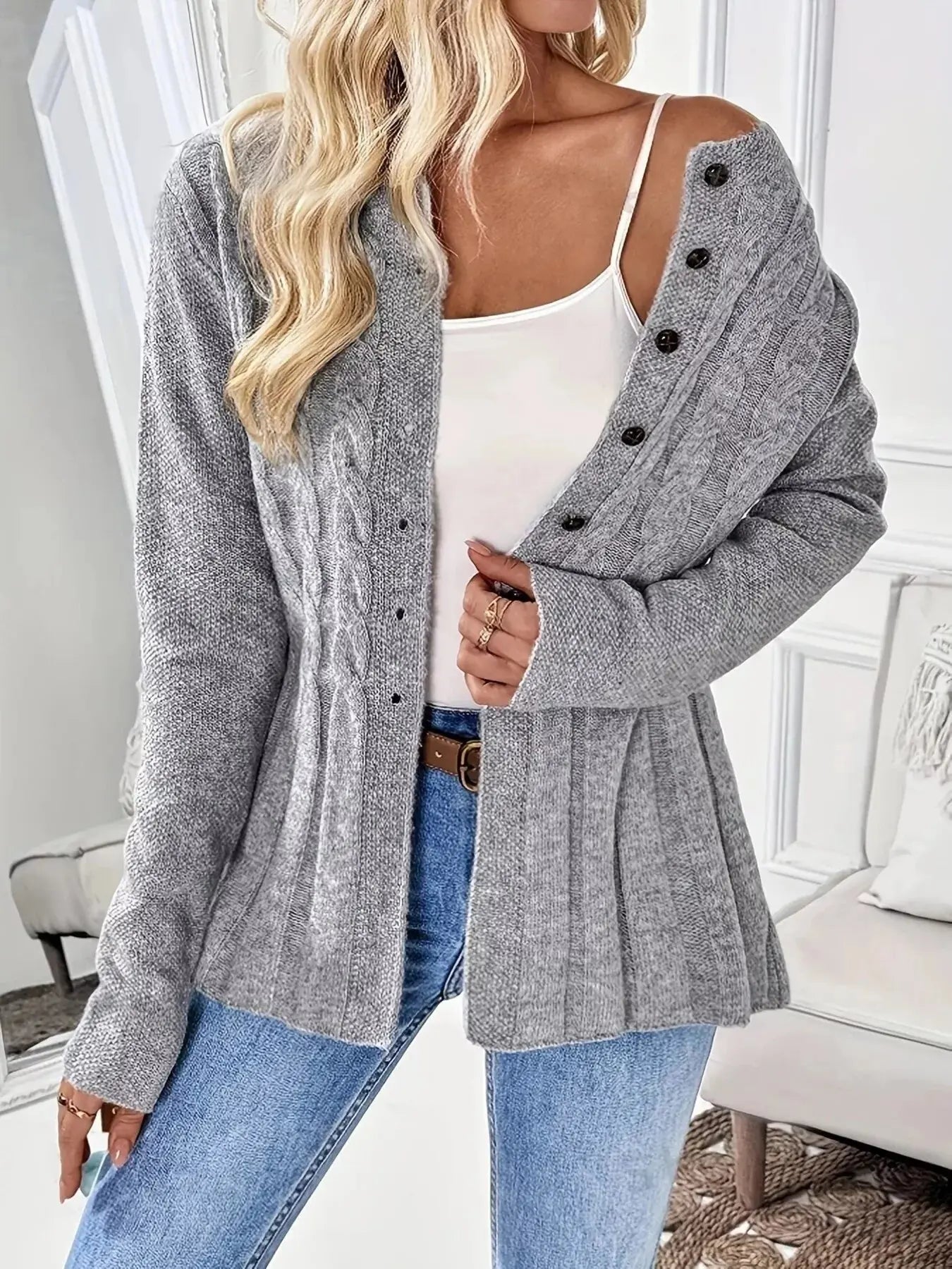 Cable Knit Button Up Cardigan - Be Bliss Boutique