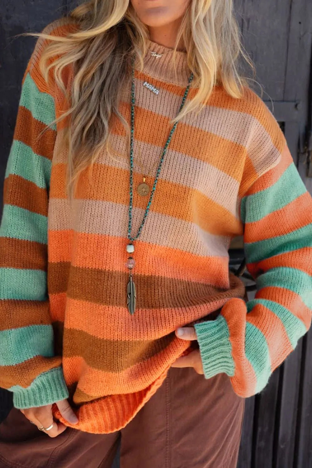 Striped Rainbow Long Sleeve Sweater - Be Bliss Boutique