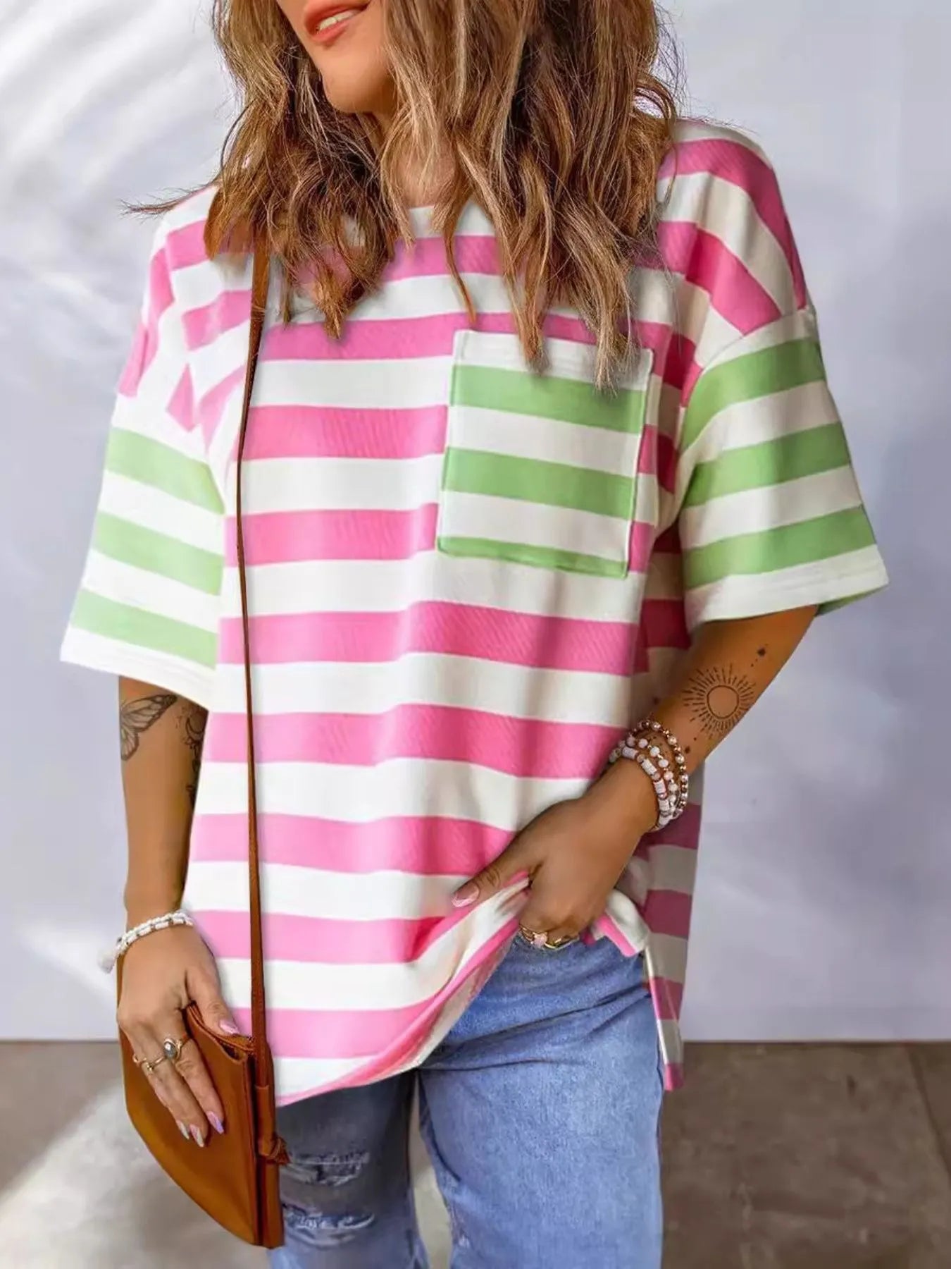 Striped Short Sleeve Oversized Womens T Shirt - Be Bliss Boutique