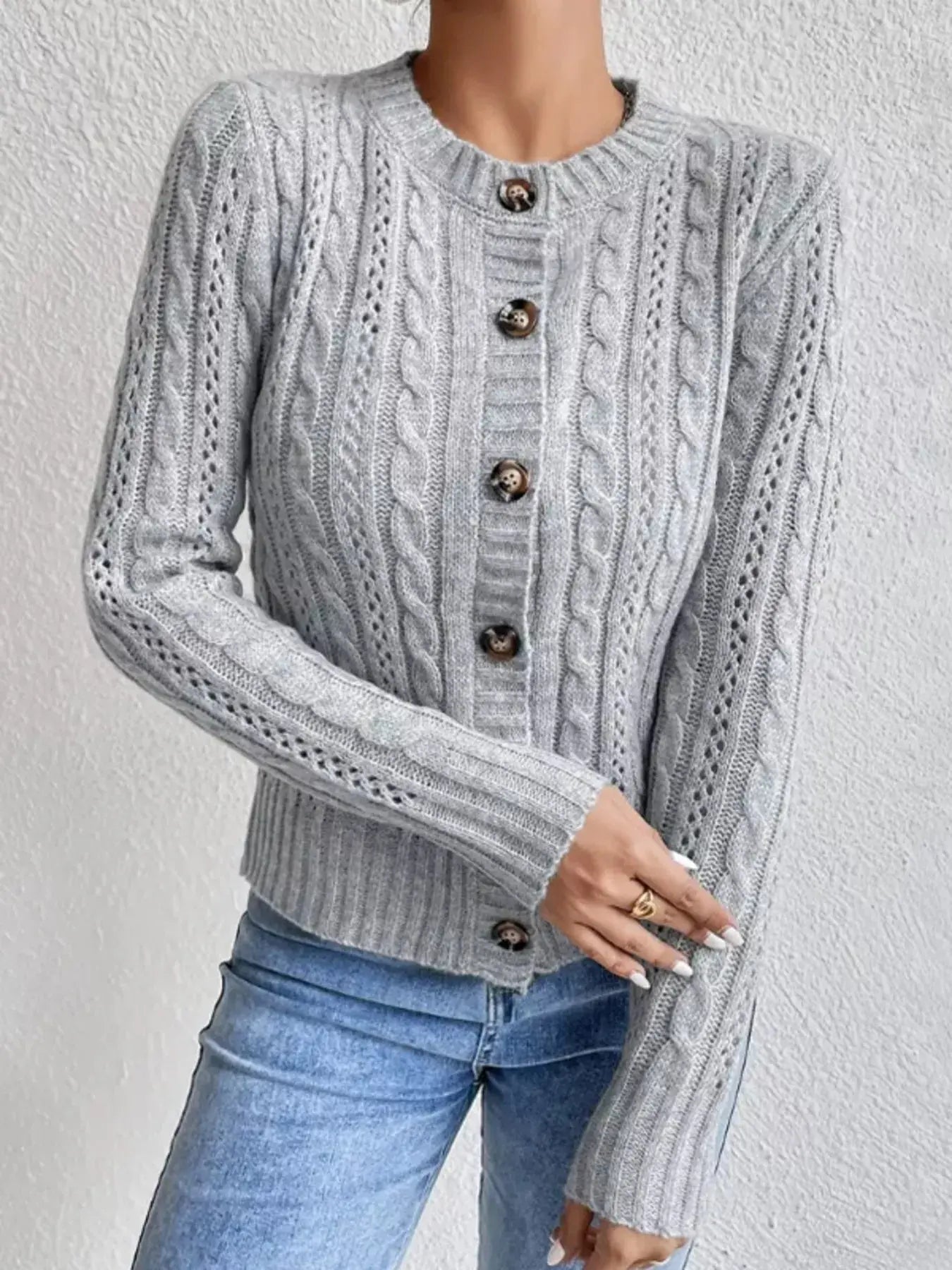 Cable Knit Button Up Cardigan - Be Bliss Boutique
