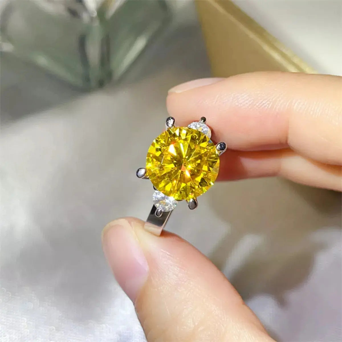 925 Sterling Silver Yellow 5 Carat Moissanite Ring - Be Bliss Boutique