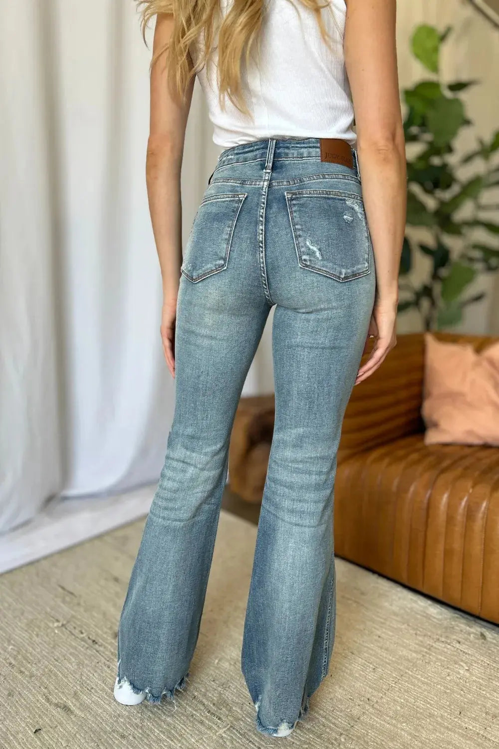 Plus Size Medium Rise Tummy Control Destroy Flare Judy Blue Jeans - Be Bliss Boutique
