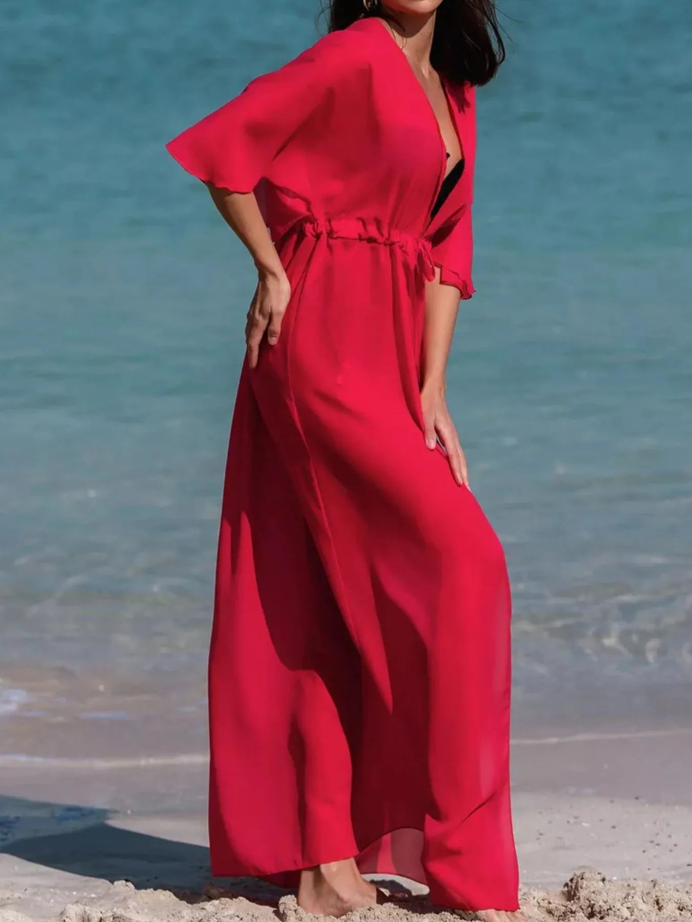 Solid Color Flutter Sleeve Cover Up - Be Bliss Boutique