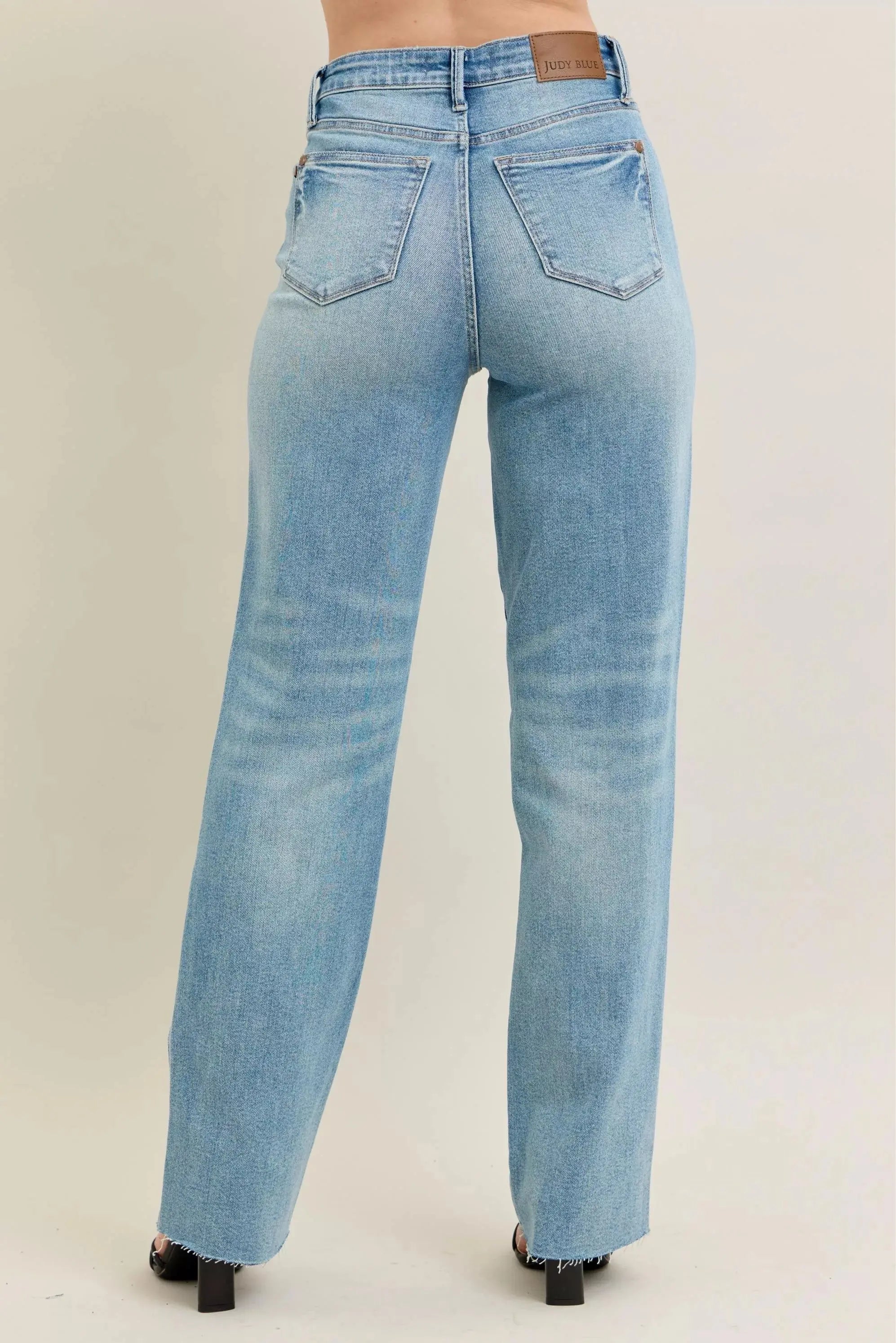 Judy Blue Full Size High Waist Rigid 90's Straight Jeans with Magic Star Shaped Destroy - Be Bliss Boutique