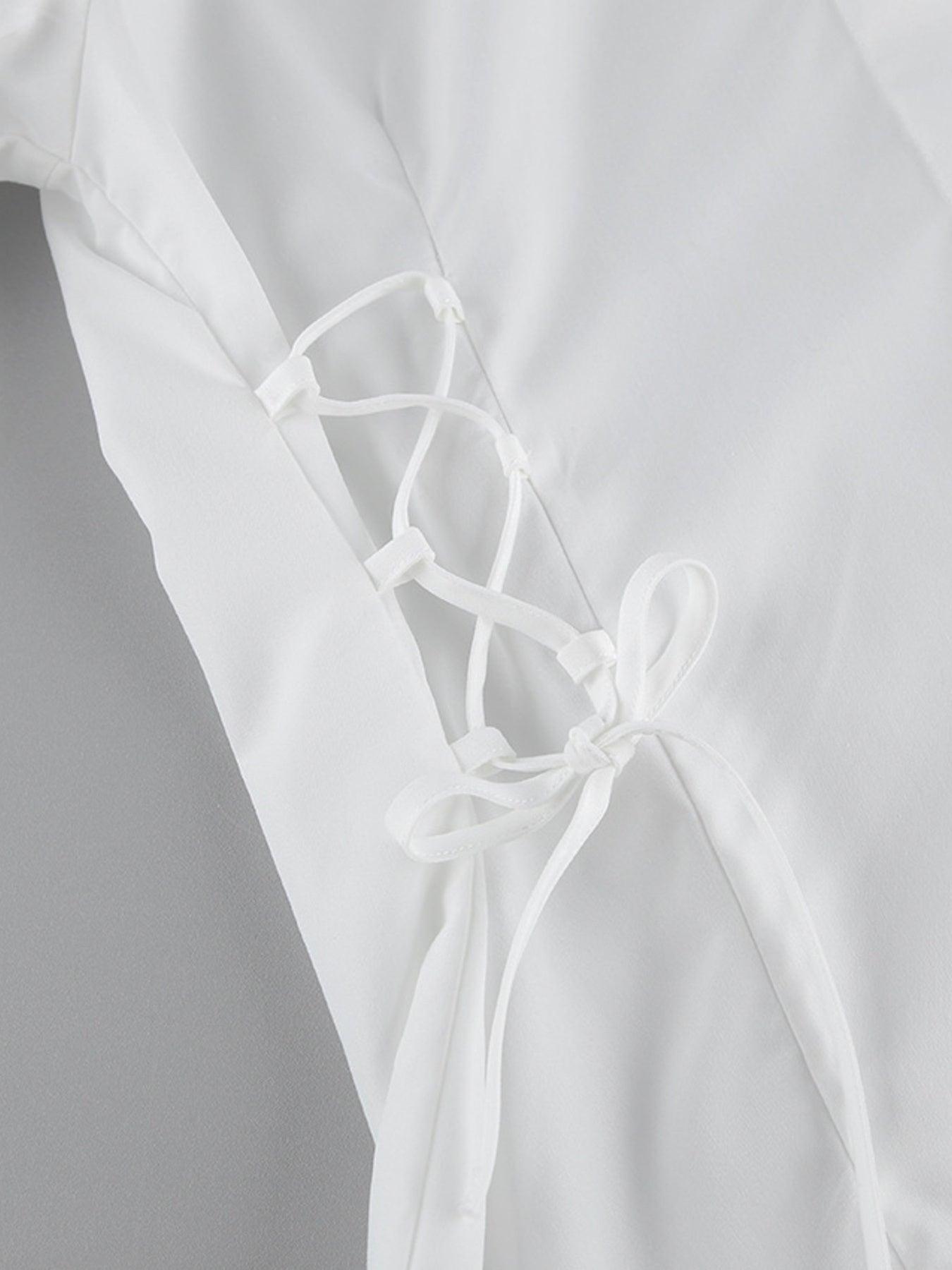 White Button Up Side Lace Up Shirt - Be Bliss Boutique