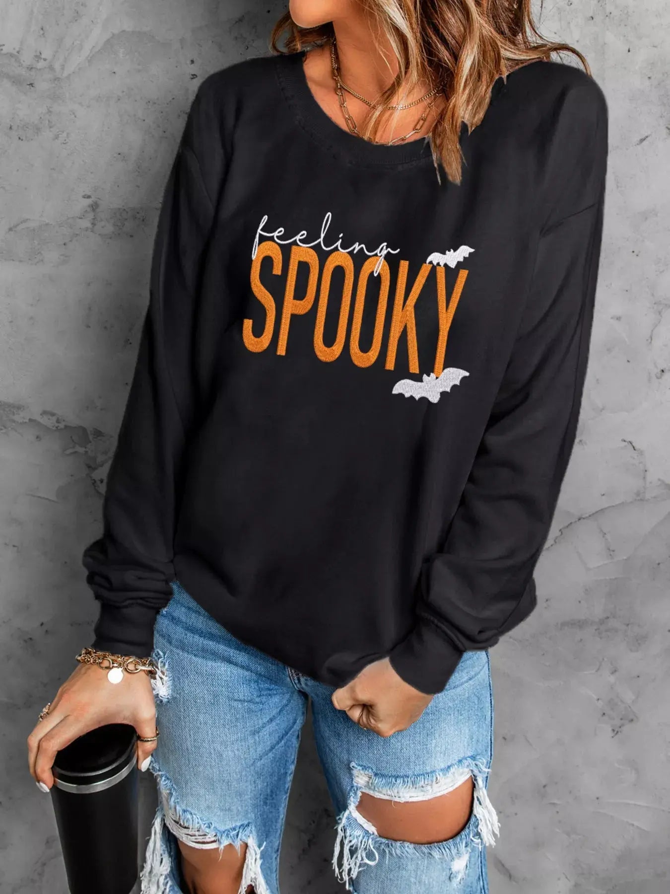 Feeling Spooky Halloween Embroidered Sweatshirt - Be Bliss Boutique