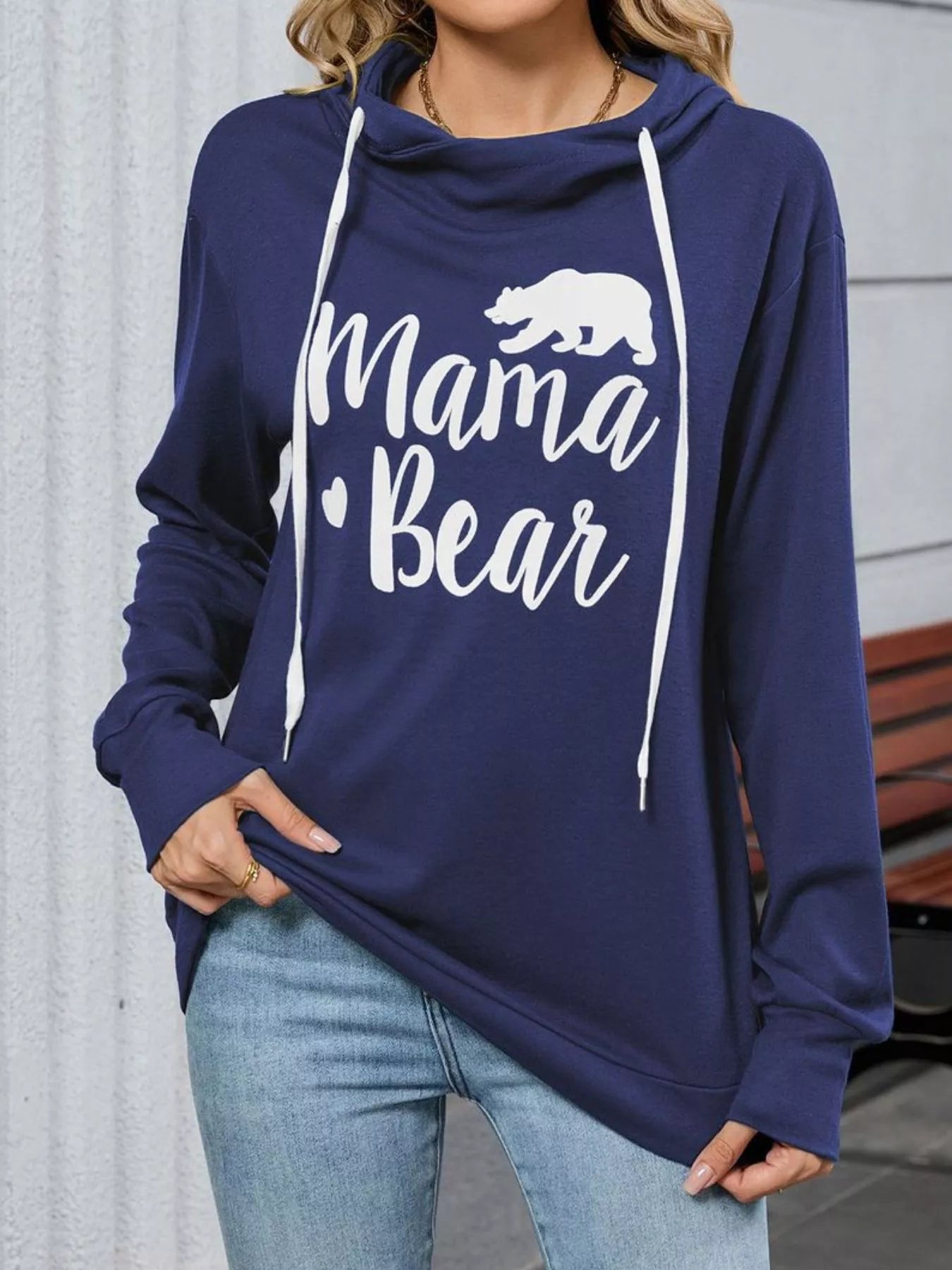 Mama Bear Drawstring Womens Long Sleeve Hoodie - Be Bliss Boutique