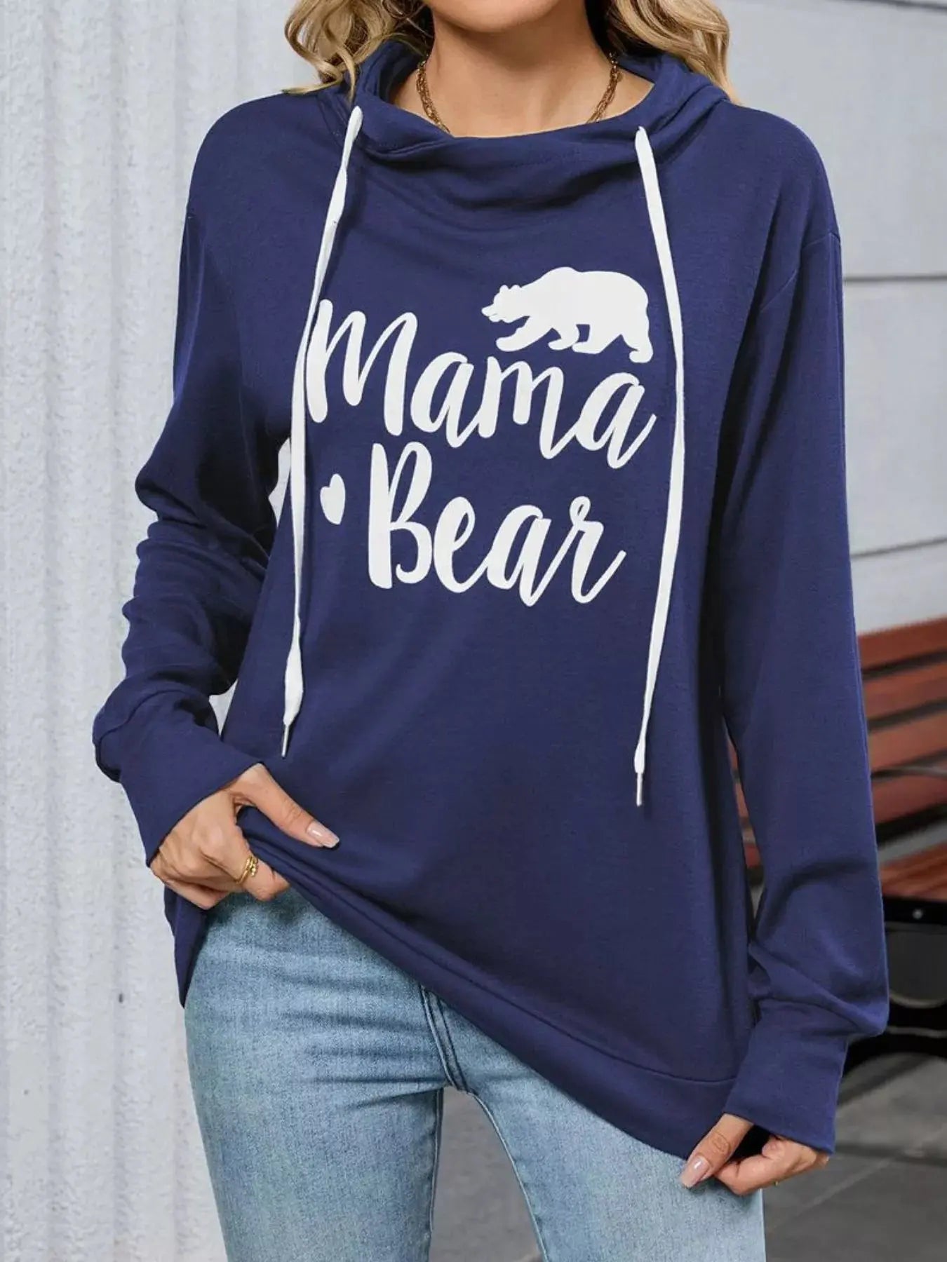 Mama Bear Drawstring Womens Long Sleeve Hoodie - Be Bliss Boutique