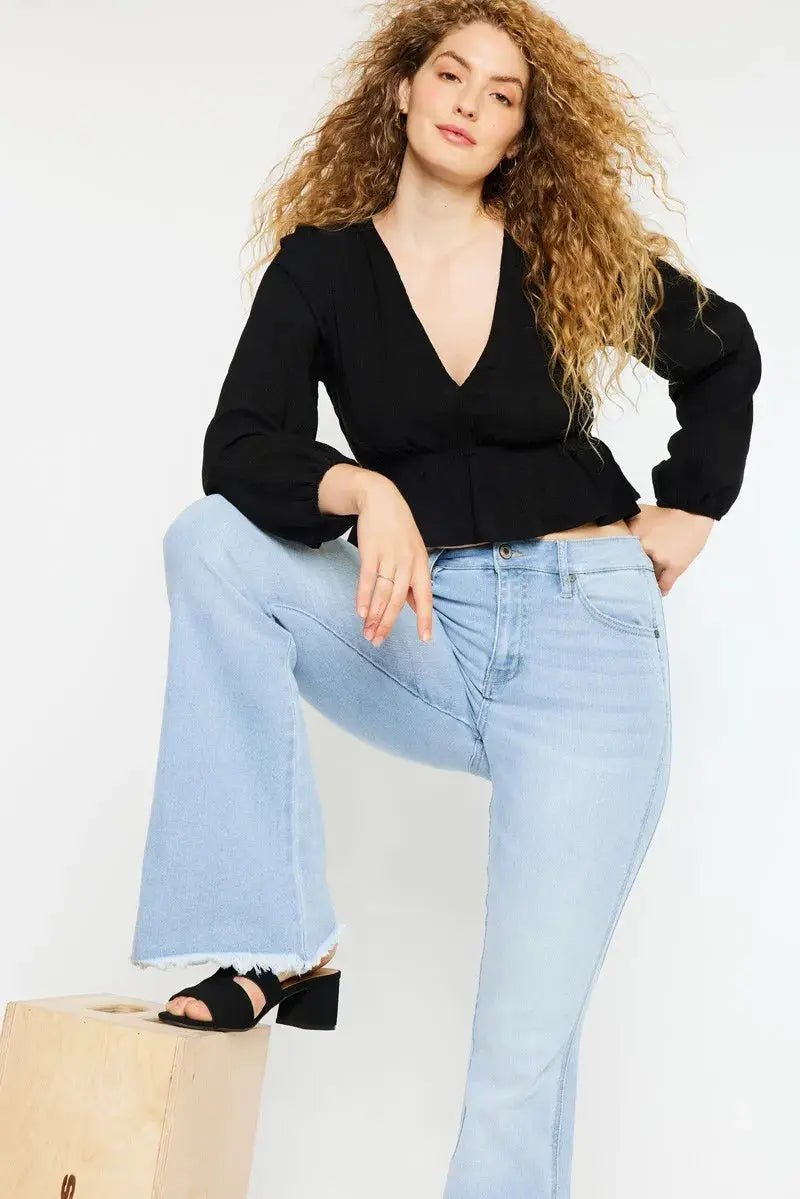 Curvy Kancan High Rise Flare Jeans - Light Wash - Be Bliss Boutique