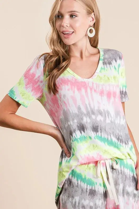 BiBi Womens Tie Dye Shorts with Twill Tape Drawstring - Be Bliss Boutique