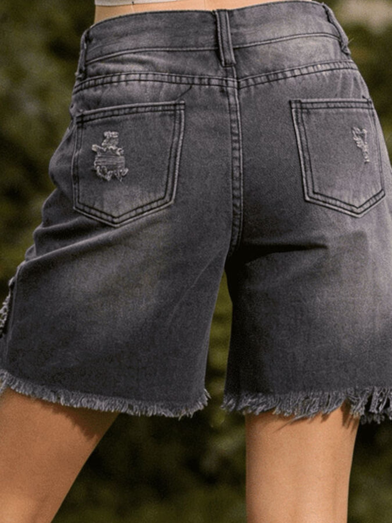 Plus Size Ripped Frayed Hem Denim Shorts - Be Bliss Boutique