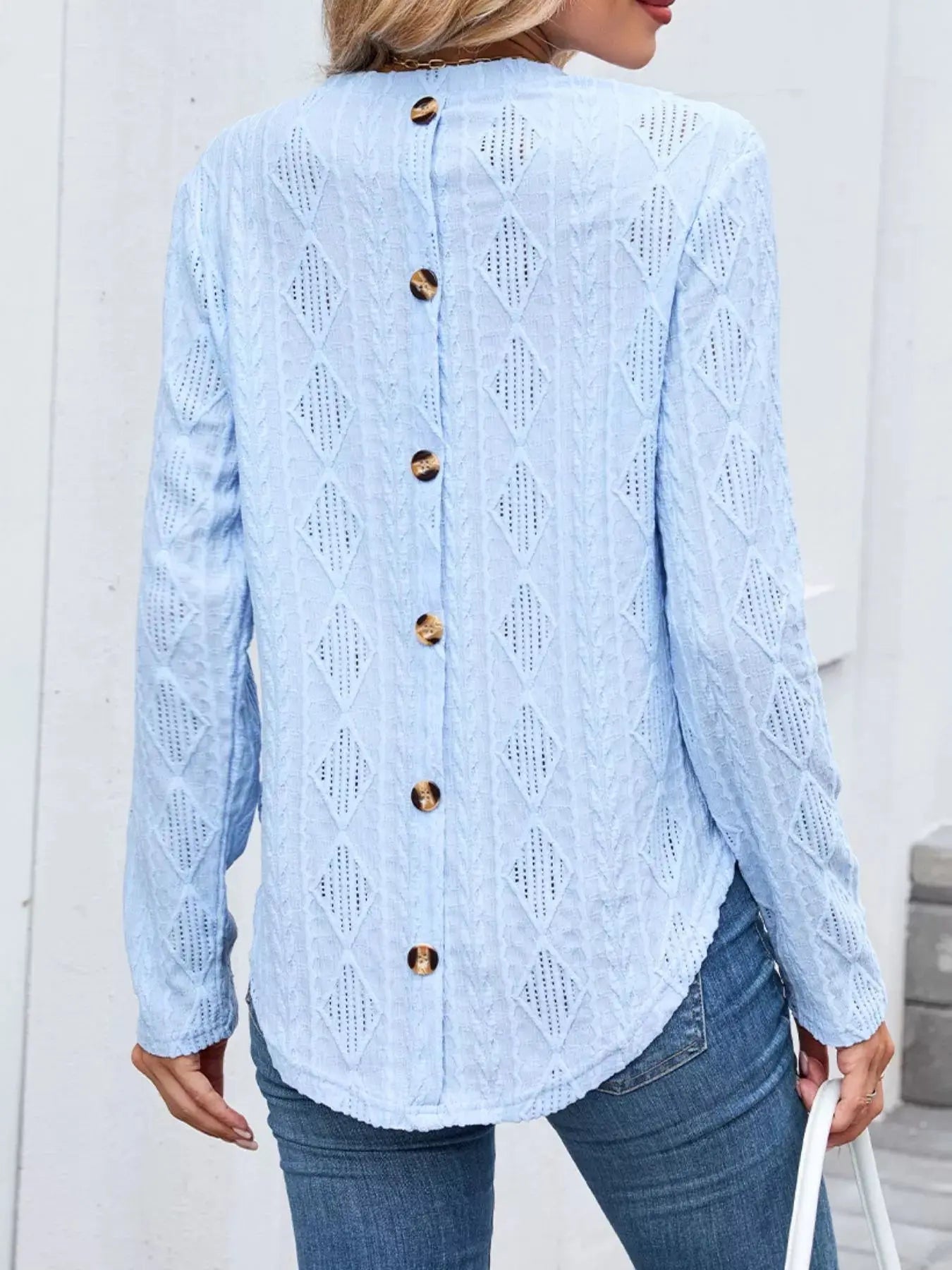 Openwork Textured Long Sleeve Top - Be Bliss Boutique