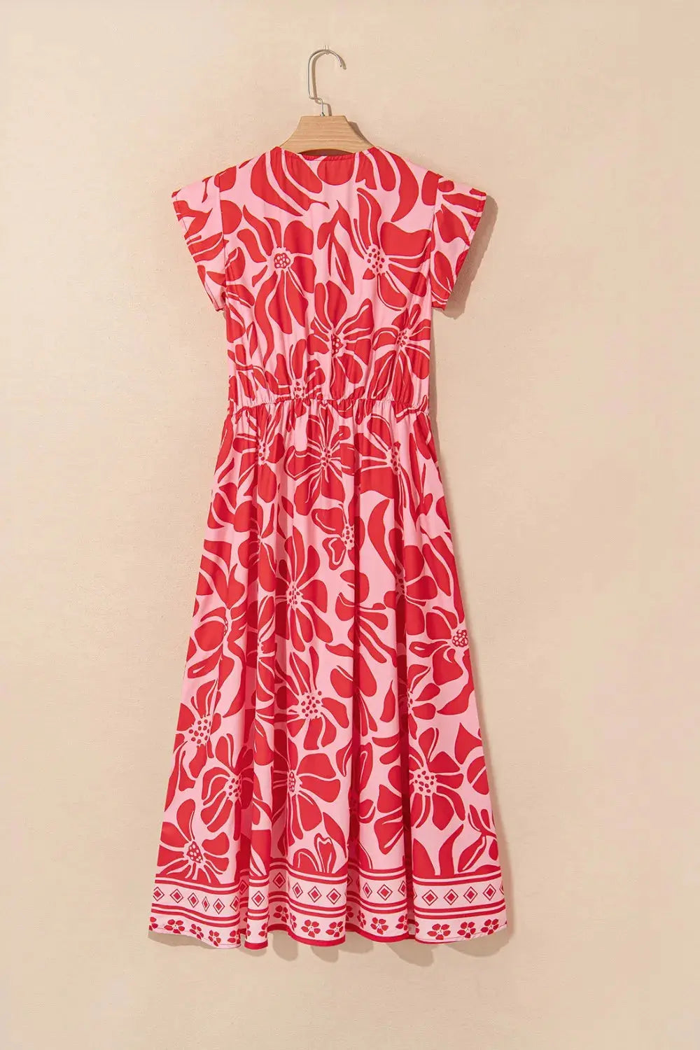 Floral Ruffled V Neck Midi Dress with Button Front - Be Bliss Boutique
