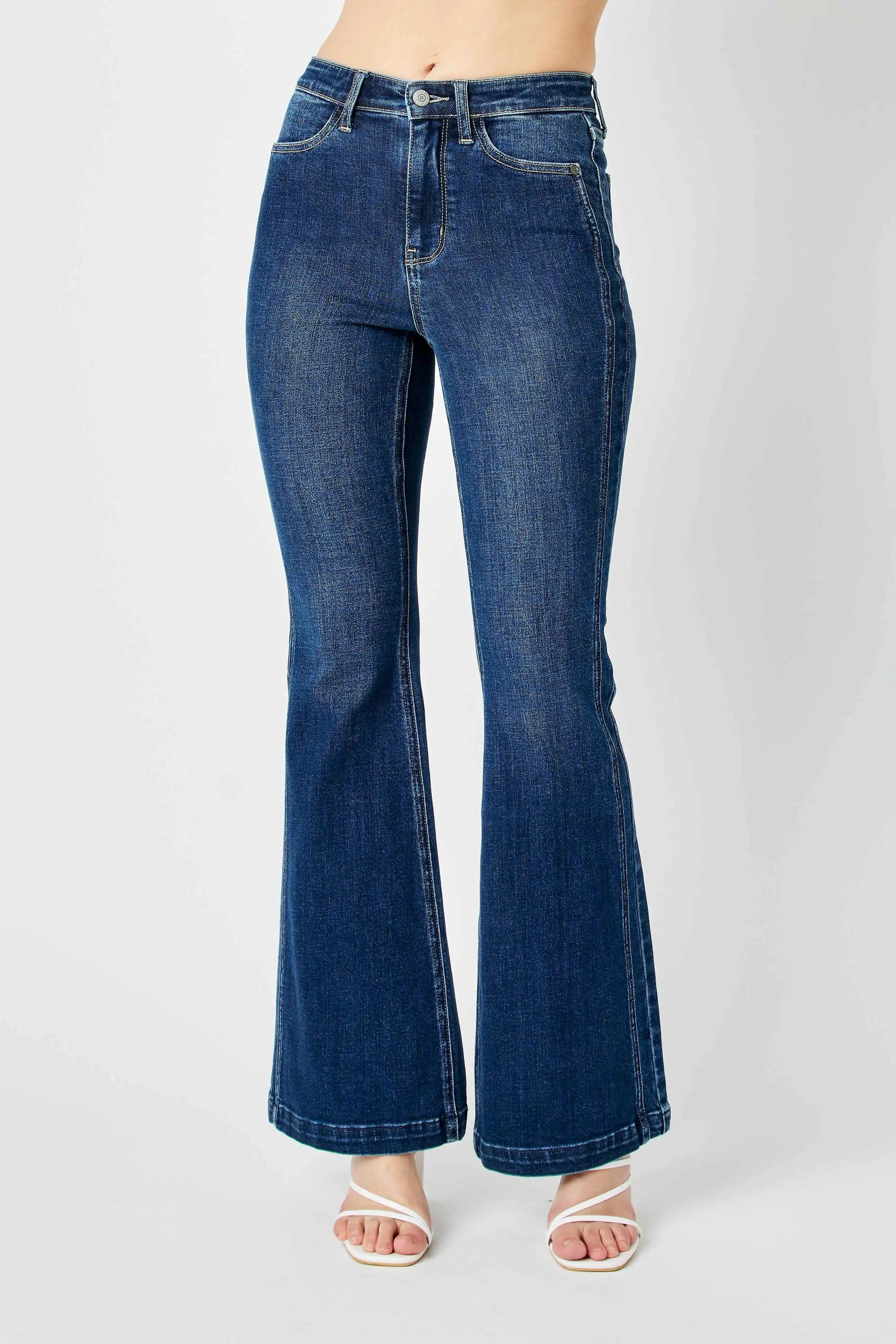 Plus Size High Waist Flare Judy Blue Jeans with Side Seam Detail - Be Bliss Boutique