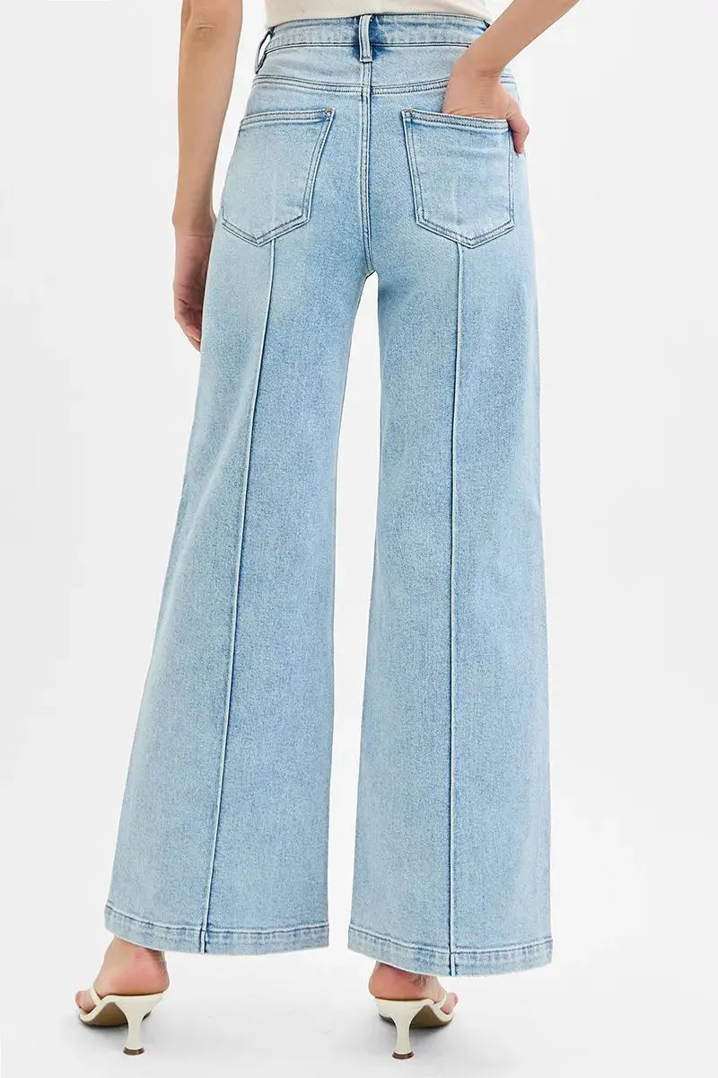High Waist Wide Leg Pintuck RISEN Jeans – Full Size - Be Bliss Boutique
