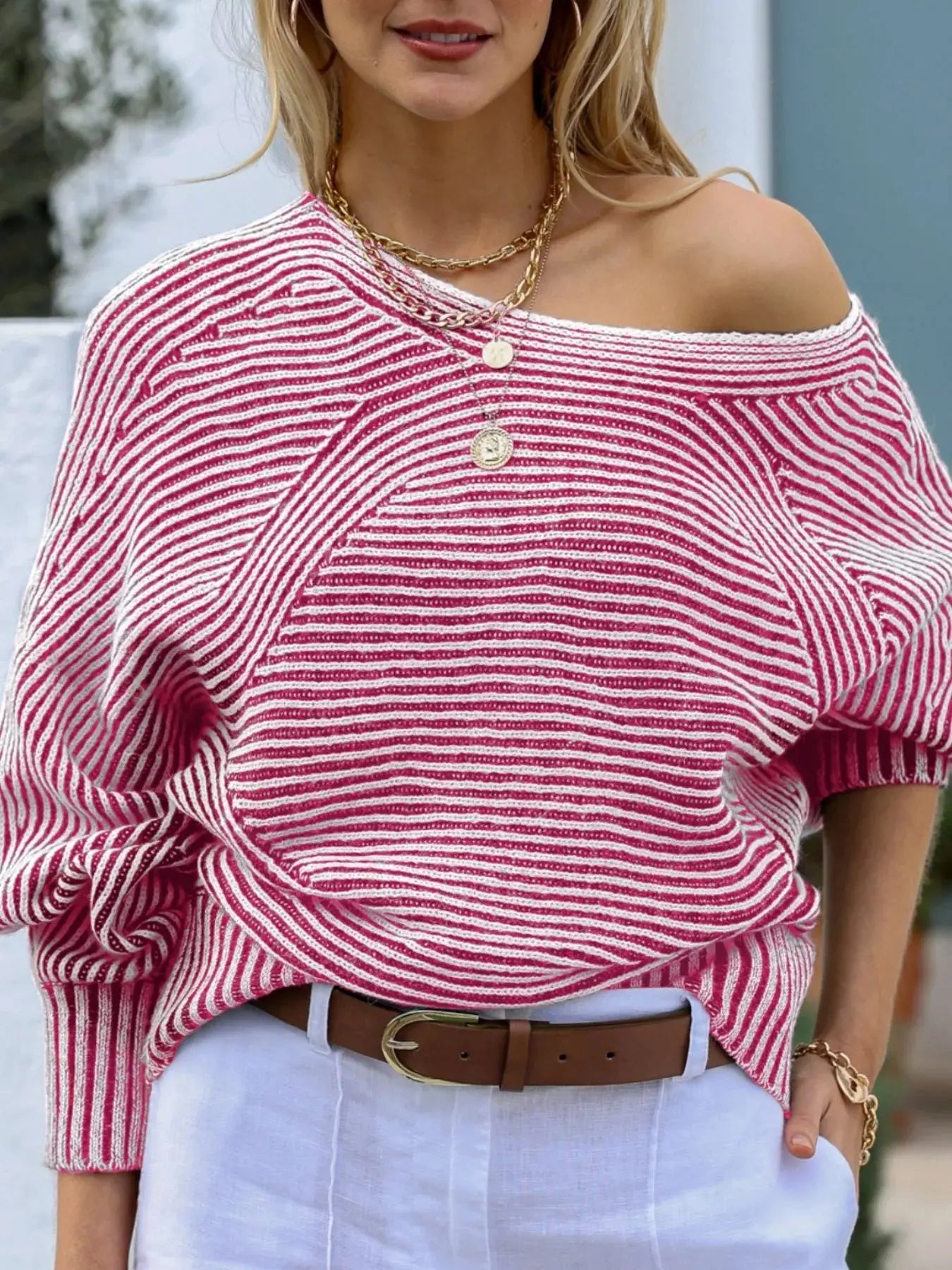 Striped Casual Boat Neck Sweater - Be Bliss Boutique