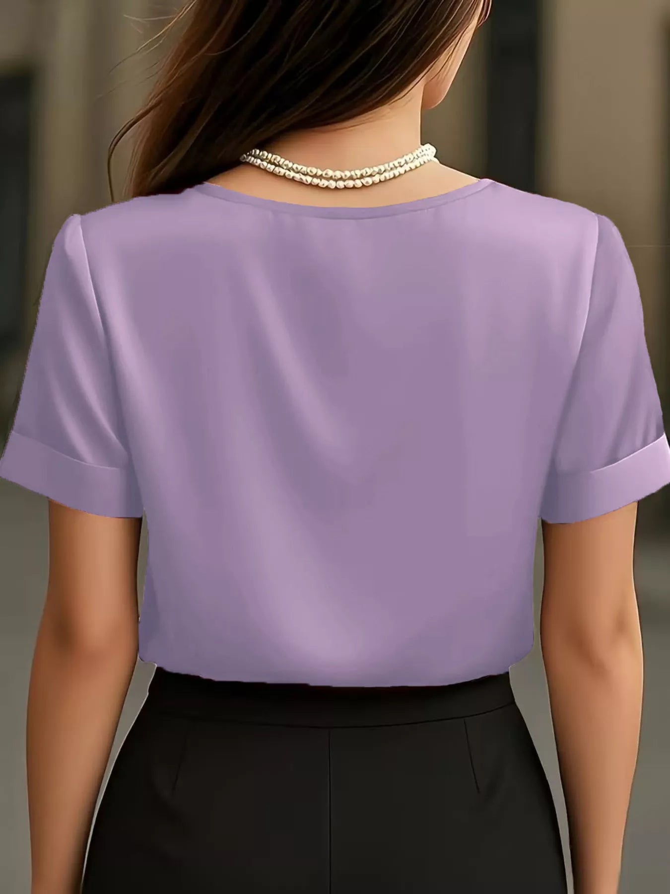 V-Neck Short Sleeve Satin Blouse - Be Bliss Boutique