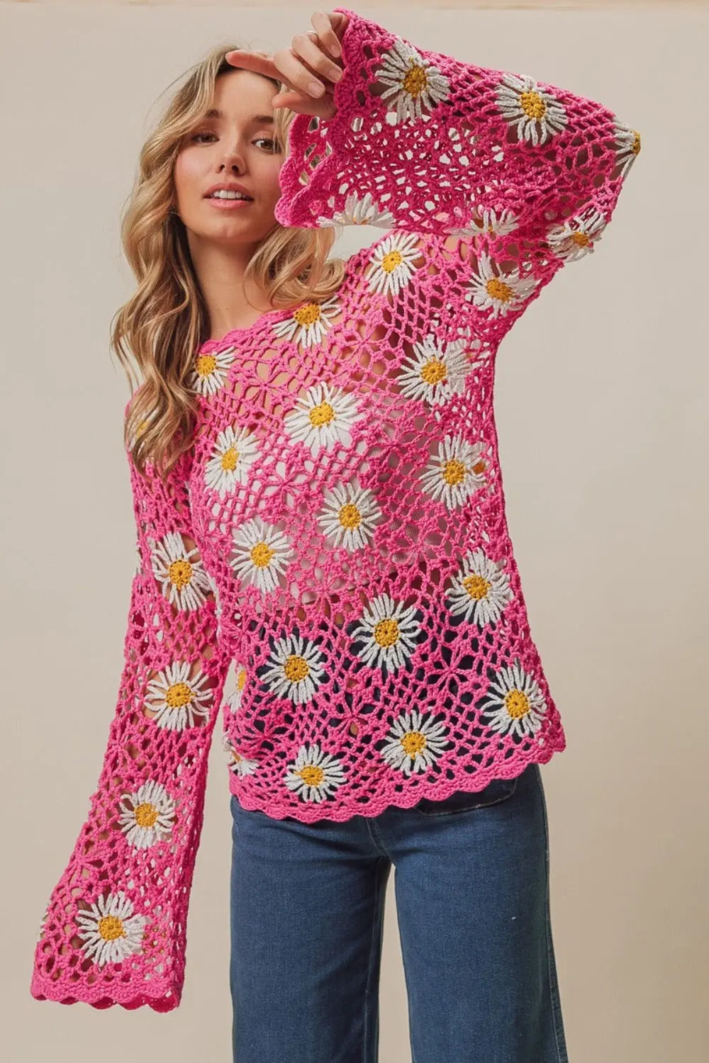 Pink Floral Crochet Net Lace Cover Up - Be Bliss Boutique