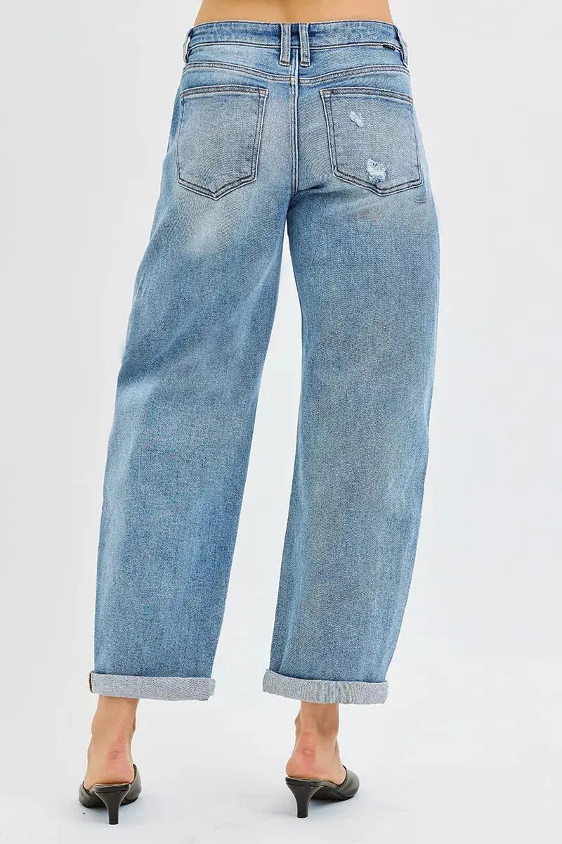 RISEN Jeans - Full Size Slouchy Ankle Length Barrel Jeans with Cuffs - Be Bliss Boutique