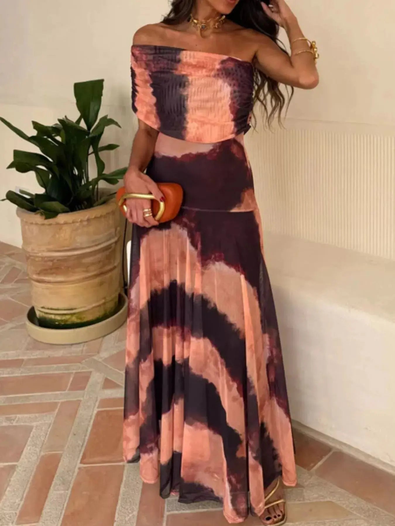 Printed Short Sleeve Maxi Dress - Be Bliss Boutique
