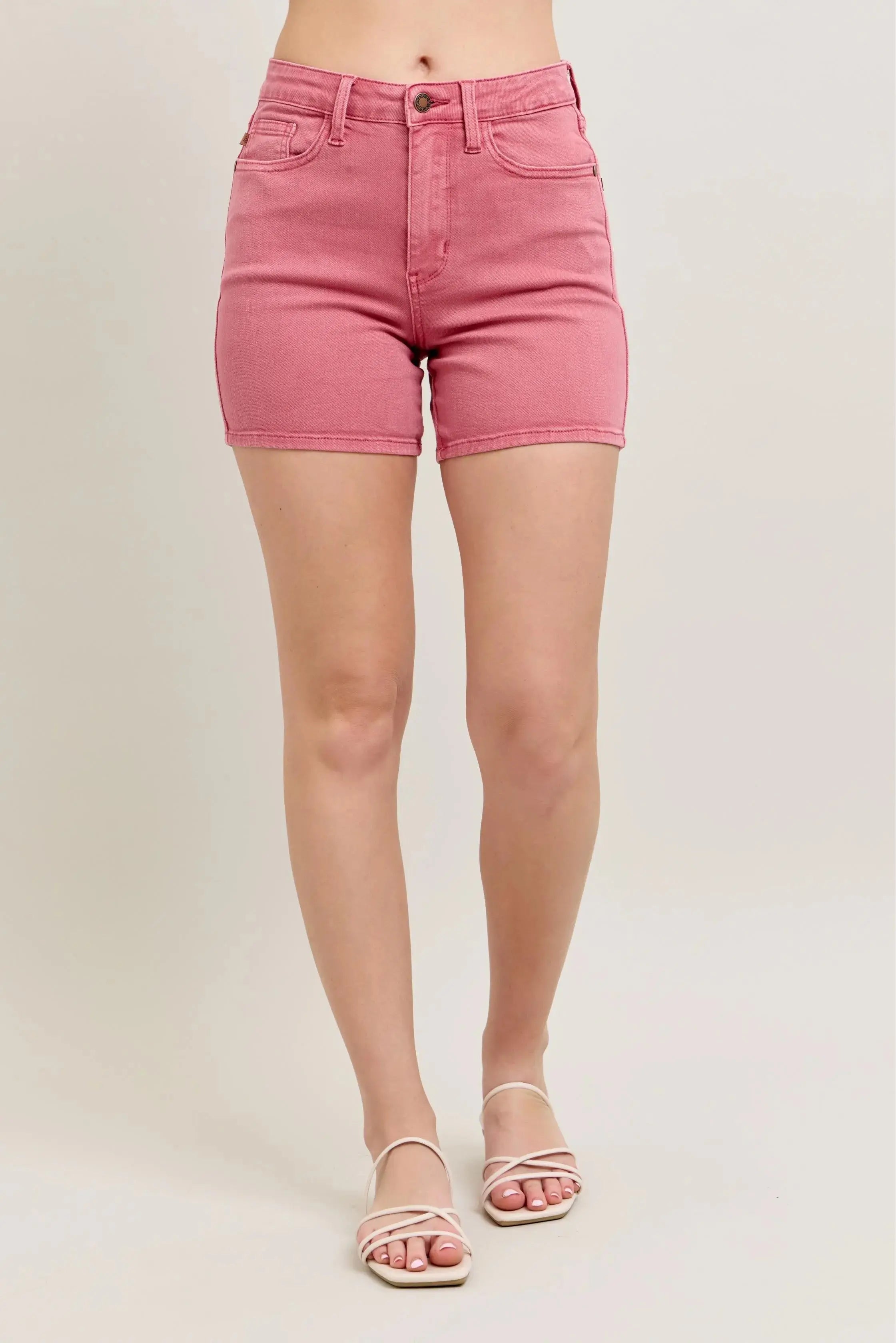 High Waist Pink Embroidered Pocket Denim Shorts by Judy Blue Jeans - Be Bliss Boutique