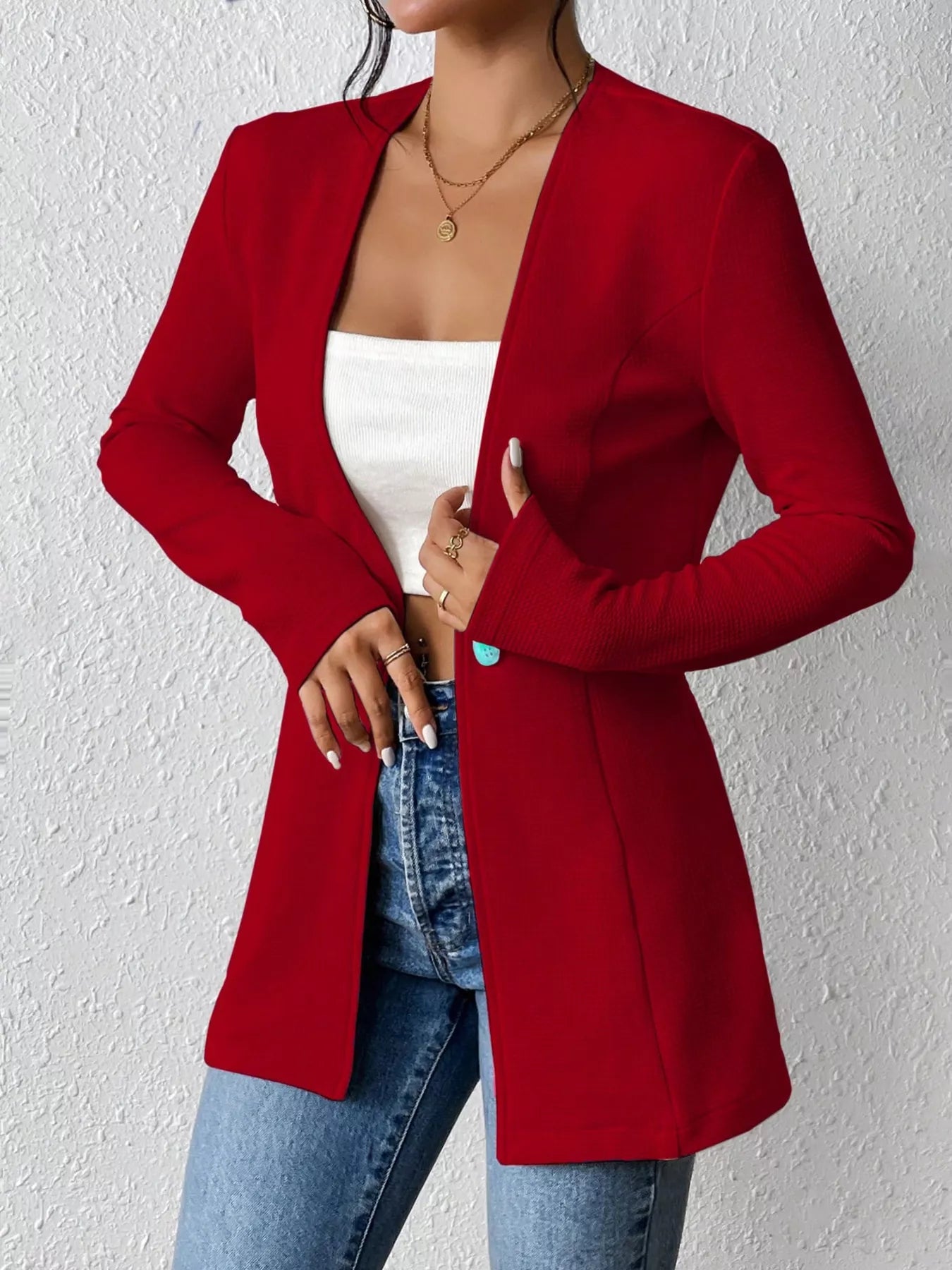One Button Long Sleeve Blazer - Be Bliss Boutique