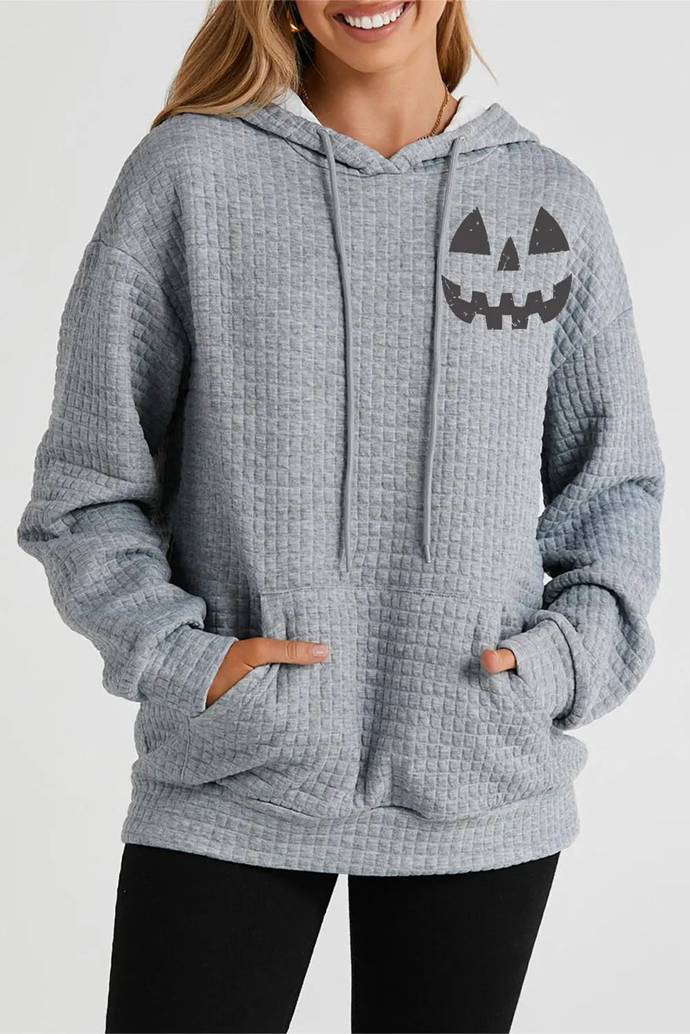 Halloween Pumpkin Face Graphic Drawstring Hoodie with Pocket - Be Bliss Boutique