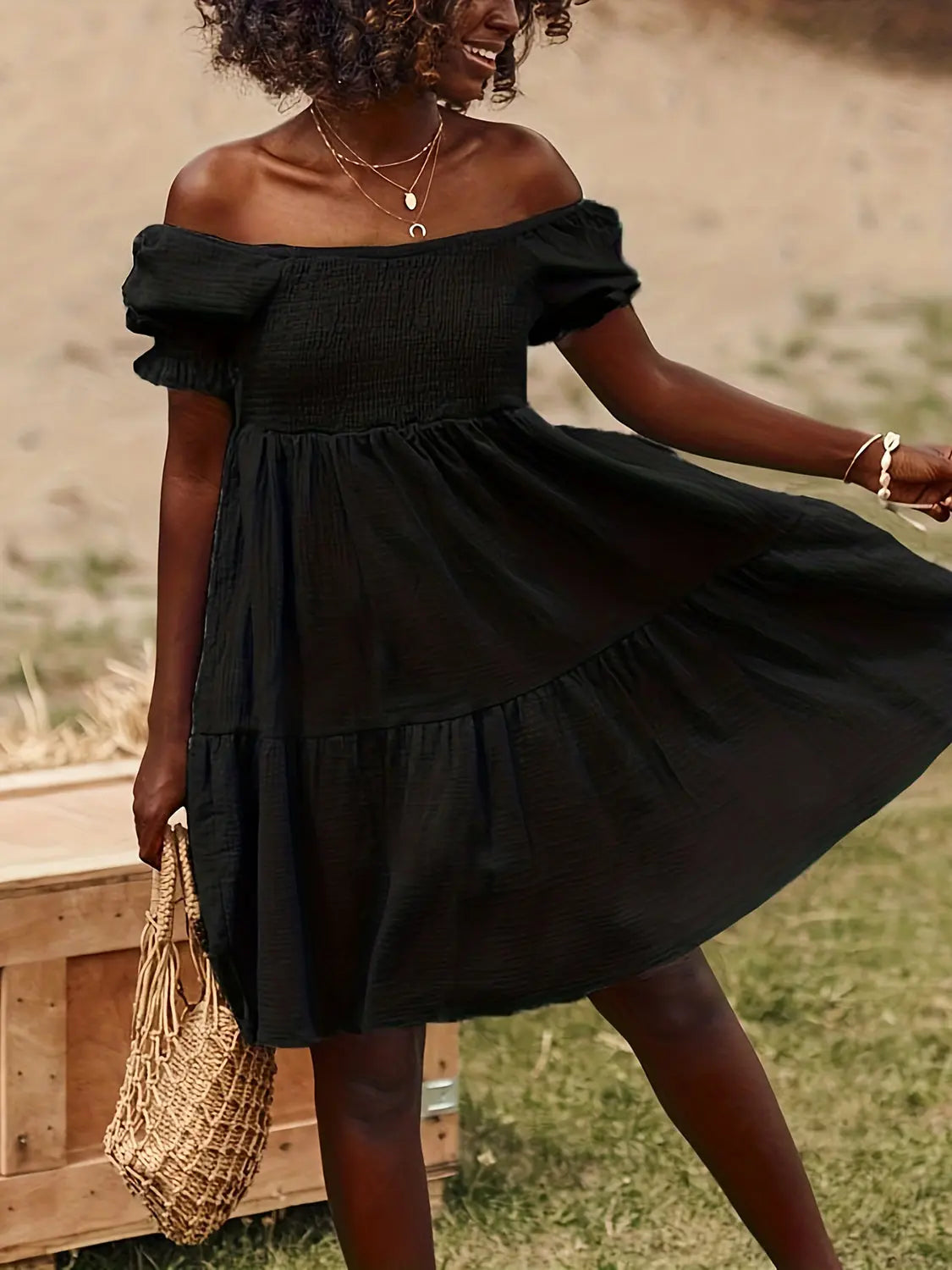 Full Size Ruffled Off Shoulder Short Sleeve Dress - Be Bliss Boutique