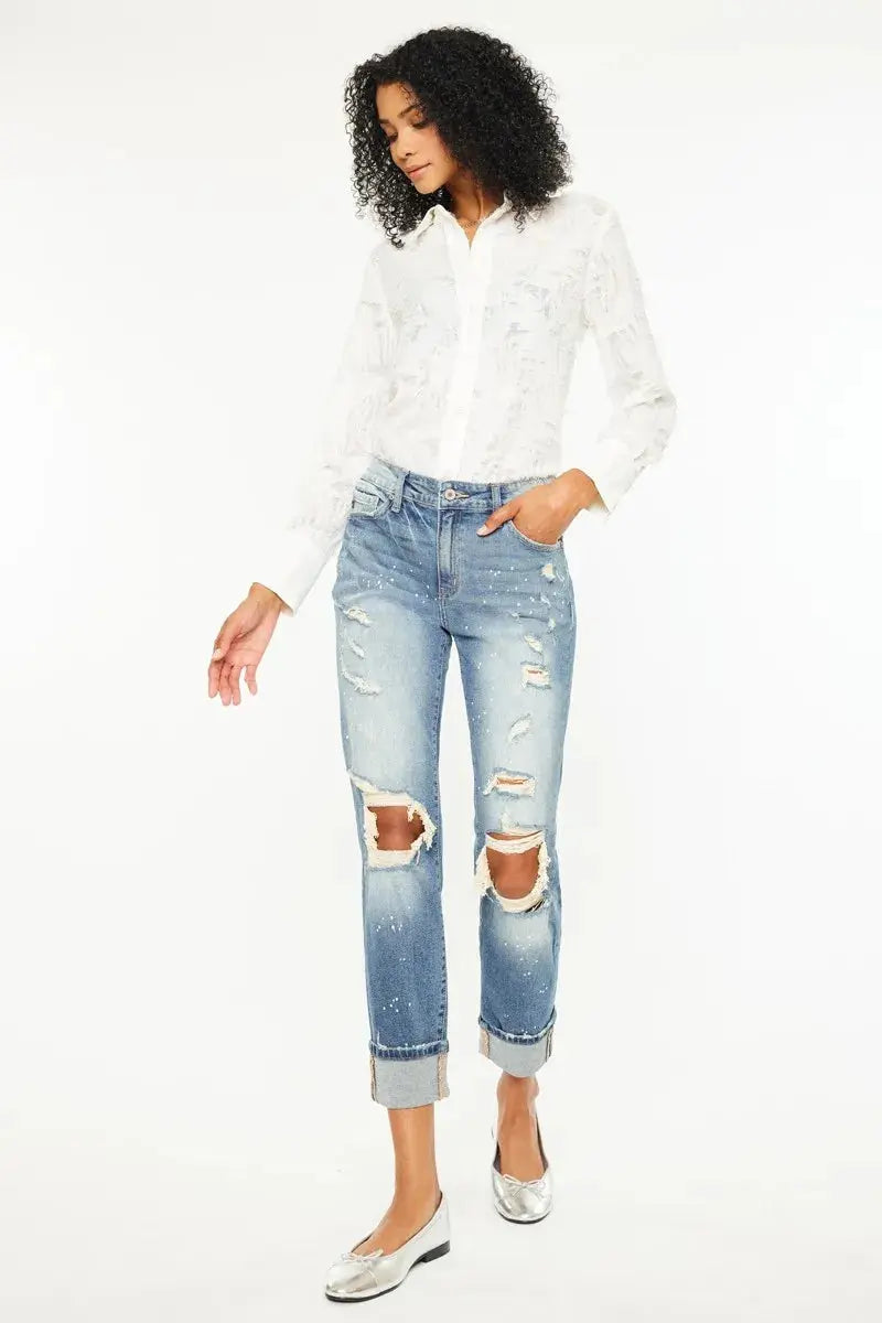 High Rise Distressed Kancan Boyfriend Jeans - Be Bliss Boutique