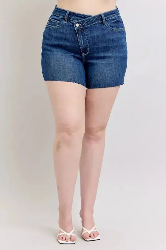 Judy Blue Jeans - Full Size High Waist Criss-Cross Waistband Denim Shorts - Be Bliss Boutique