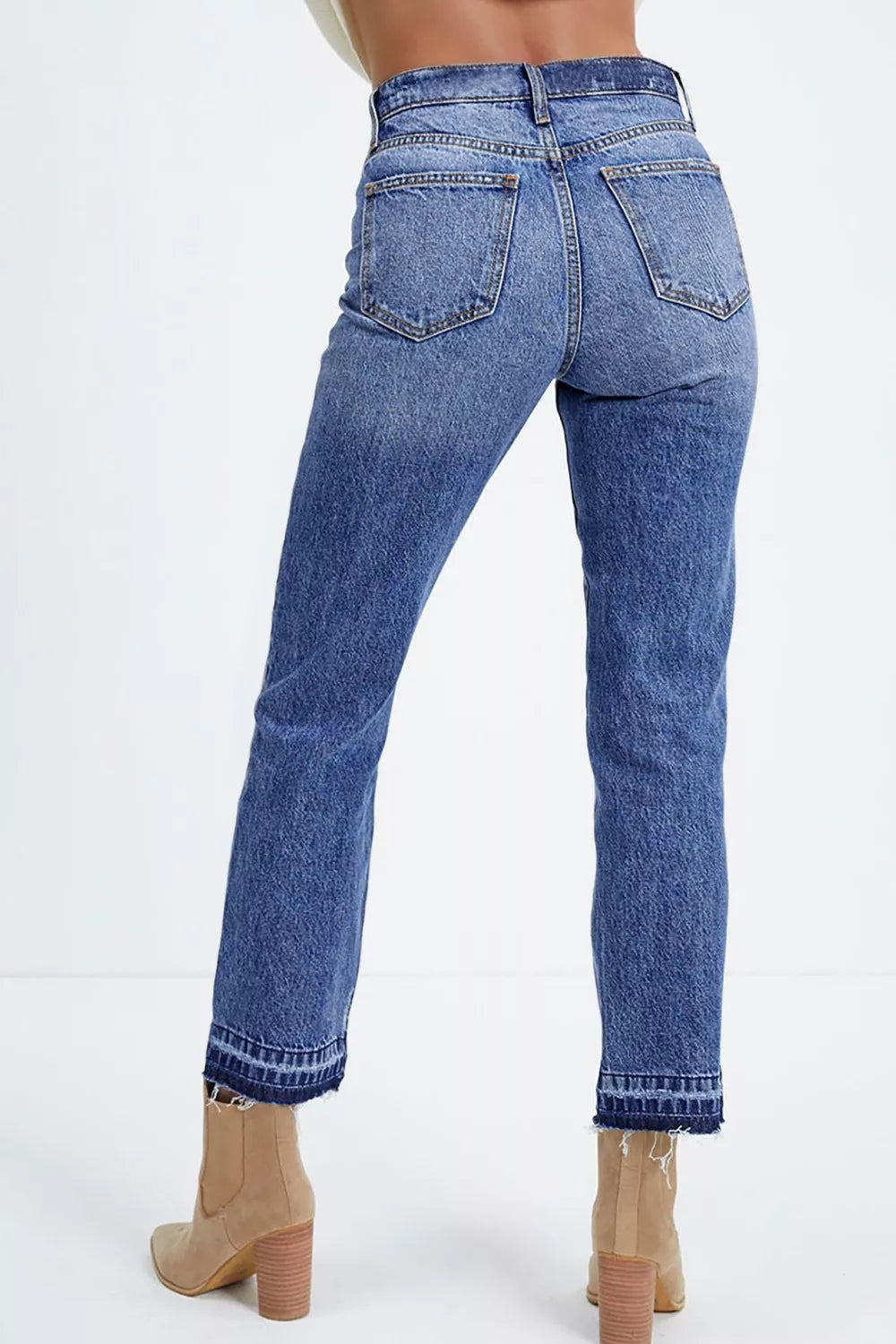 Whiskered Wash Raw Hem Cropped Jeans - Be Bliss Boutique