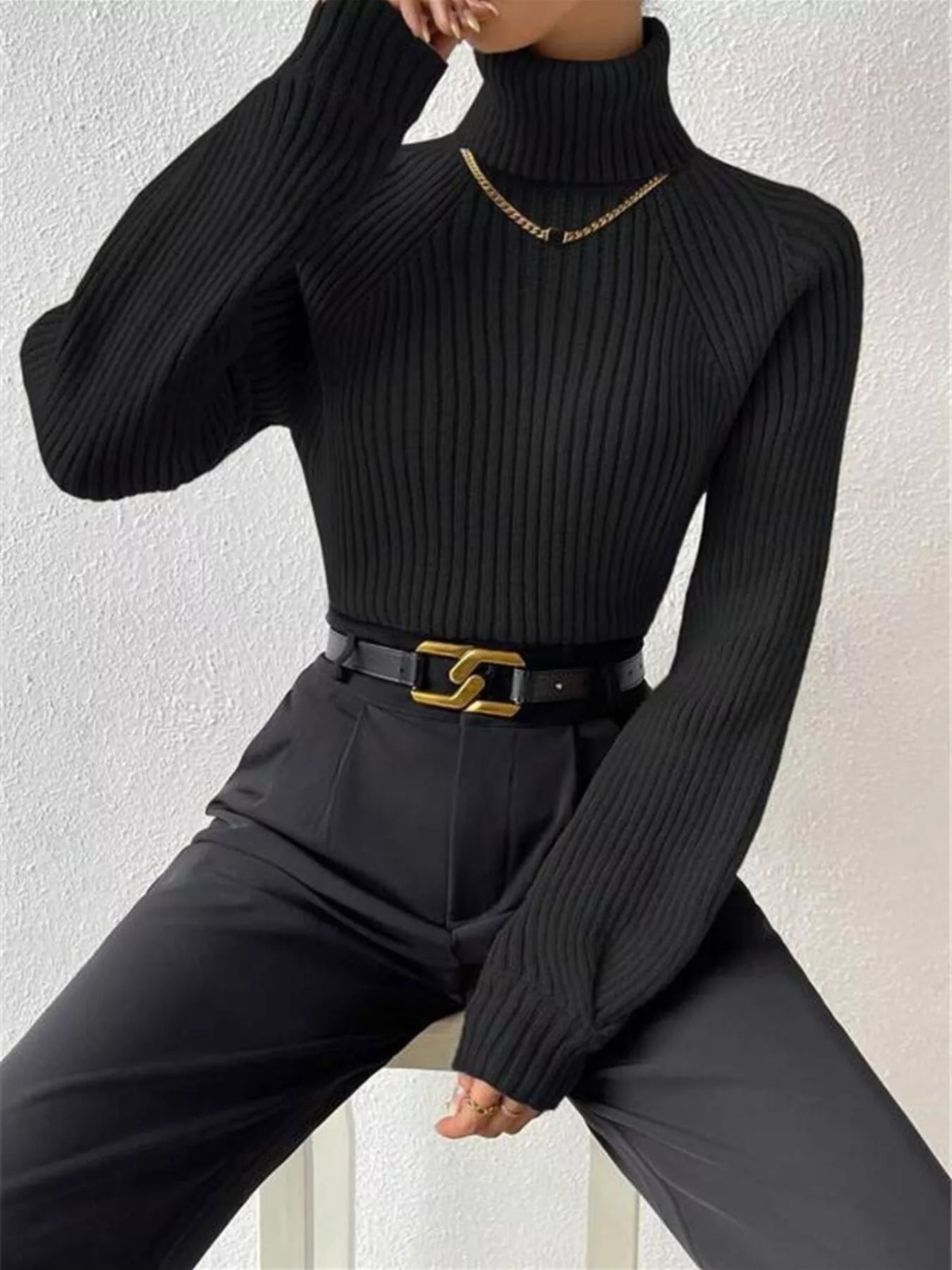 Ribbed Knit Turtleneck Sweater - Be Bliss Boutique