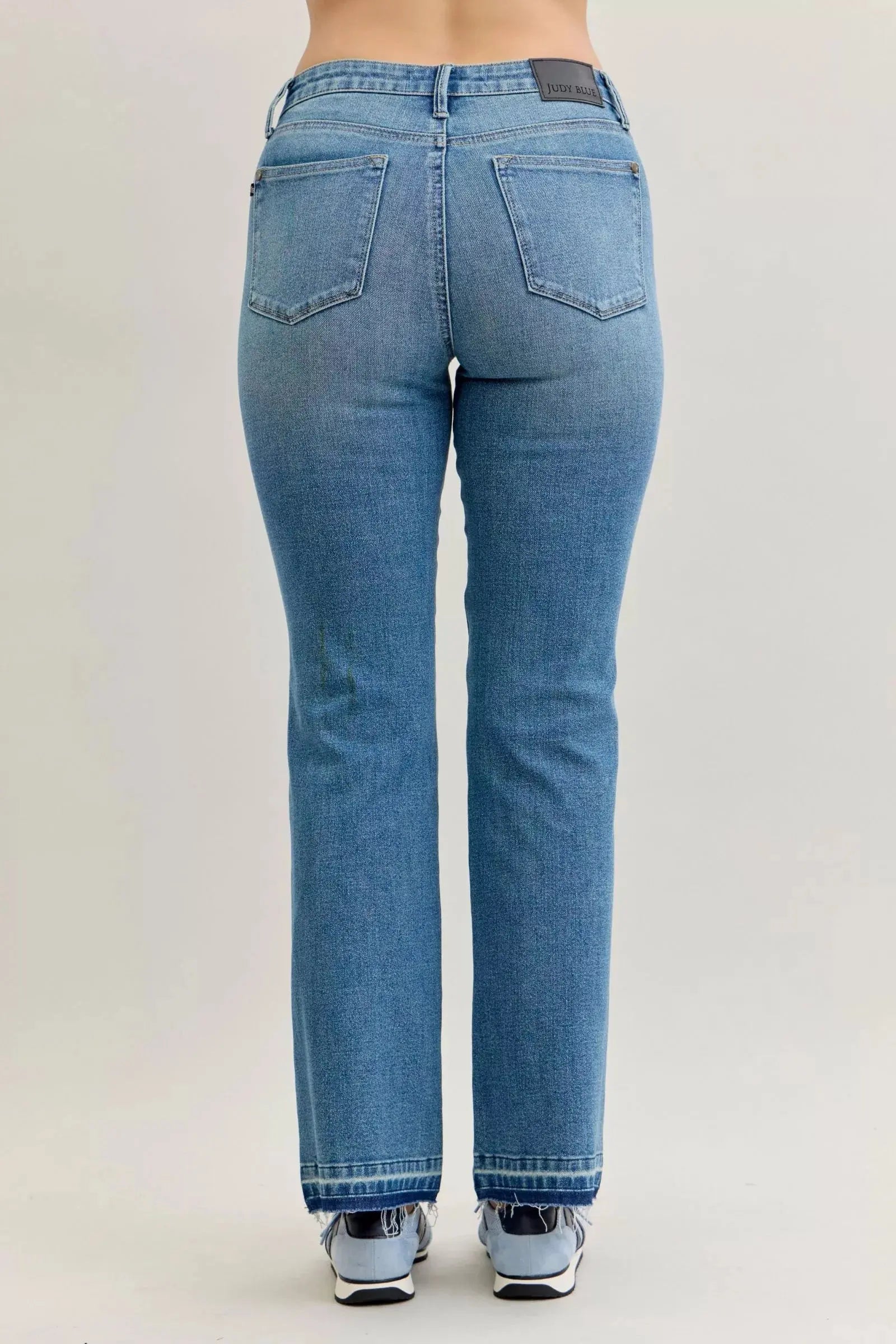 Judy Blue Jeans - Full Size Mid Rise Slim Bootcut Tummy Control Release Hem Jeans - Be Bliss Boutique