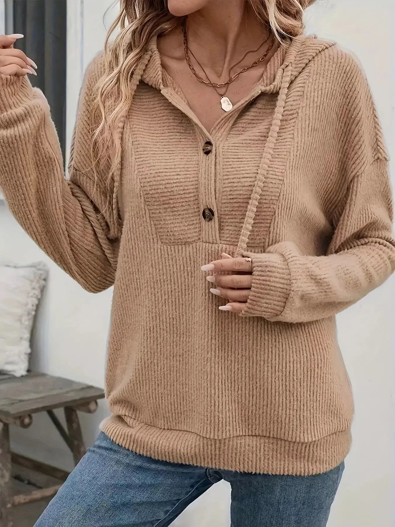 Button Front Drawstring Hoodie - Be Bliss Boutique