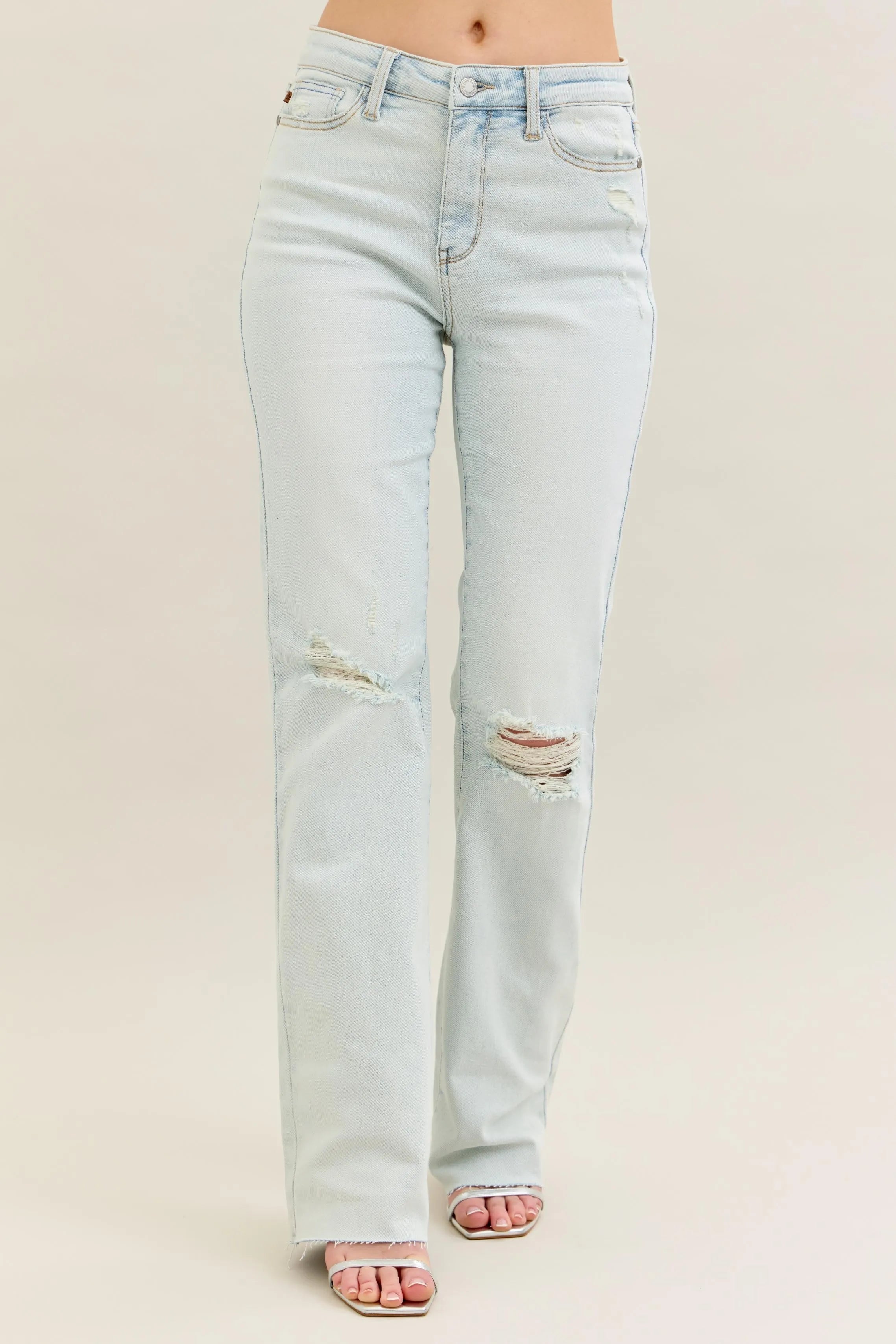 Full Size Light Wash Distressed Bootcut Judy Blue Jeans - Be Bliss Boutique