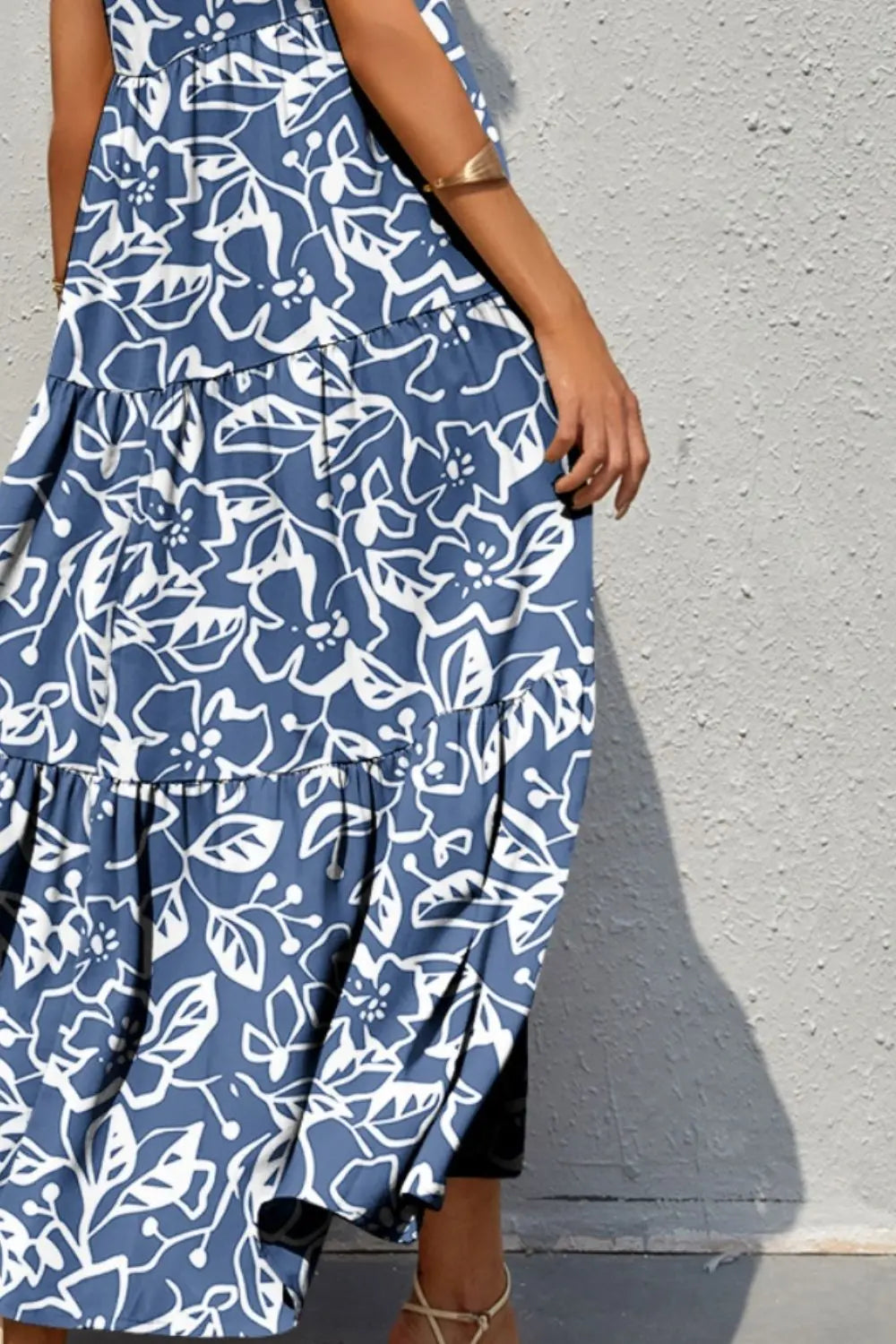 Tiered Printed V-Neck Sleeveless Dress - Be Bliss Boutique