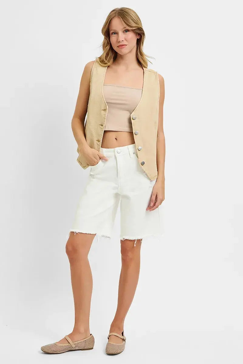 Full Size V Neck Button Down Vest by RISEN Jeans - Be Bliss Boutique