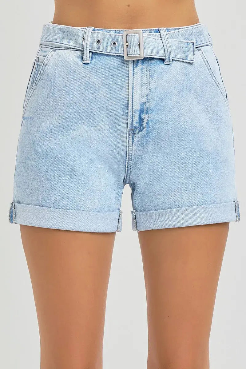 Full Size/Plus Size High Rise Belted Roll Up Shorts by RISEN Jeans - Be Bliss Boutique