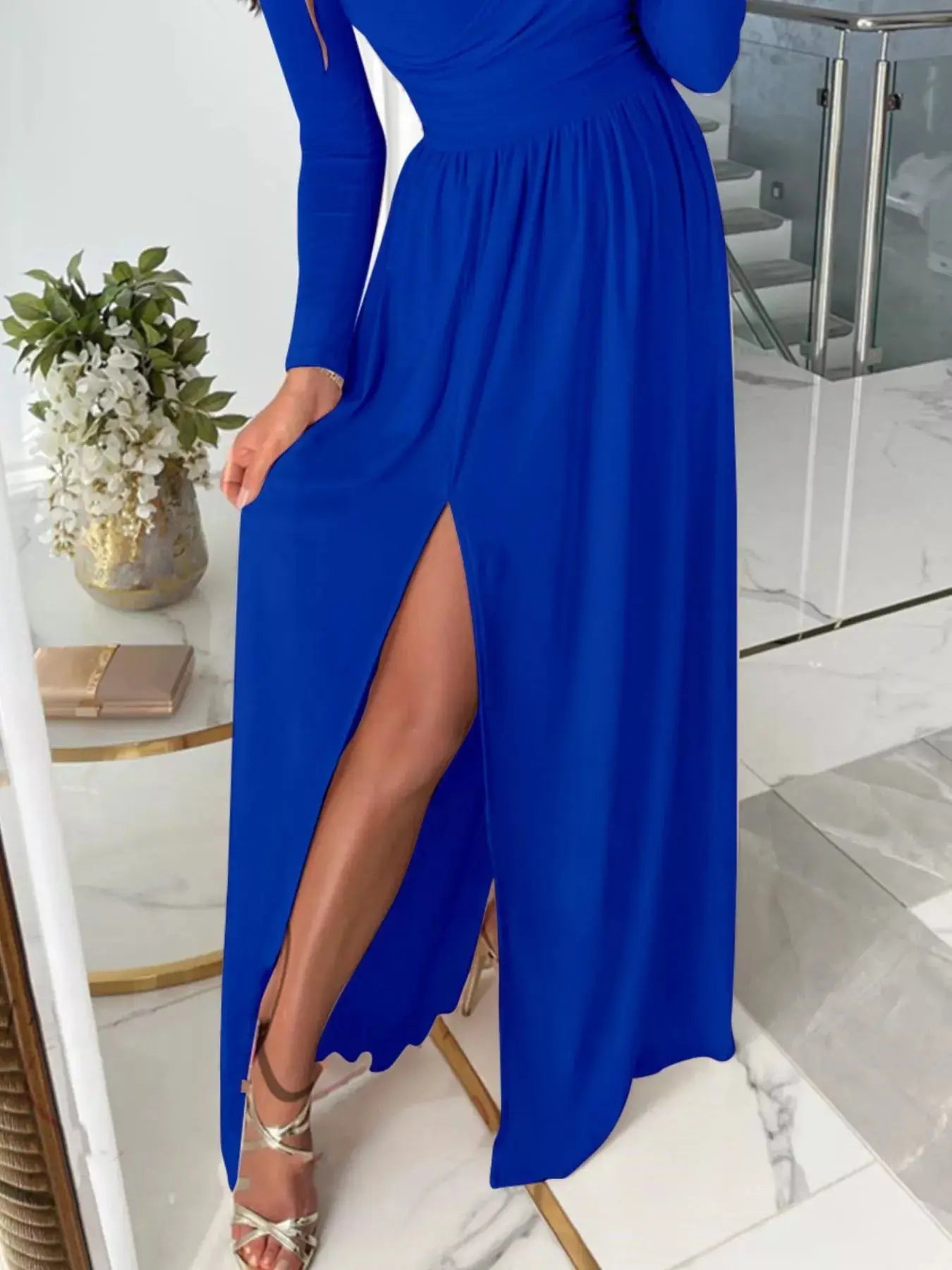 Slit Surplice Cold Shoulder Maxi Dress - Be Bliss Boutique