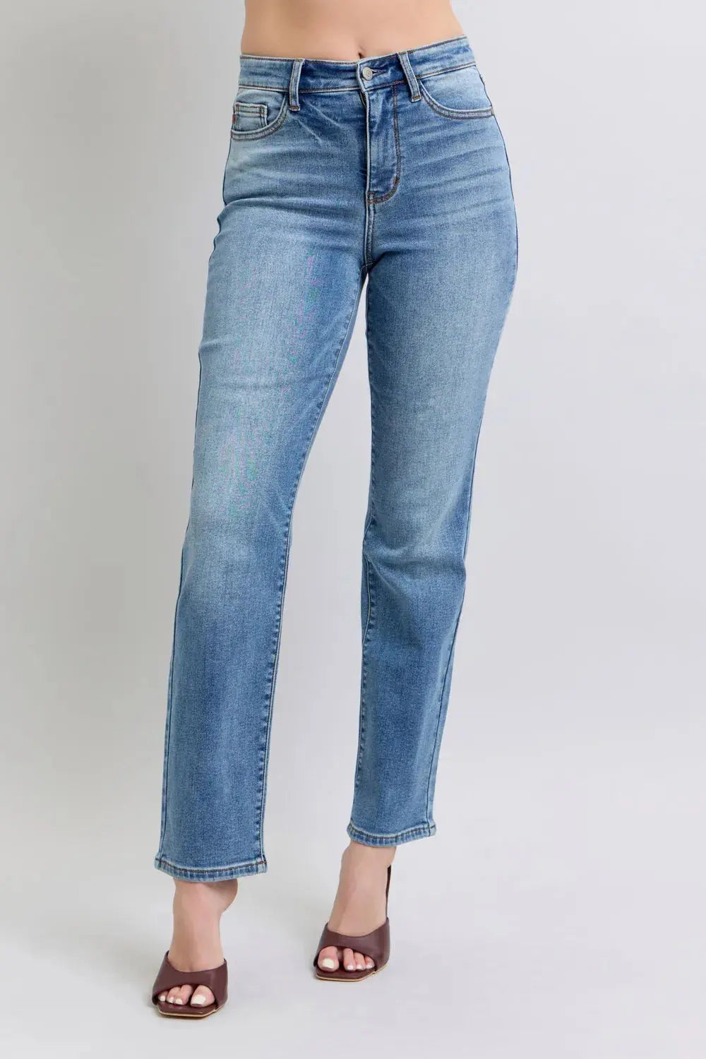 Full/Plus Size Run Vintage Wash Thermal Straight Judy Blue Jeans - Be Bliss Boutique