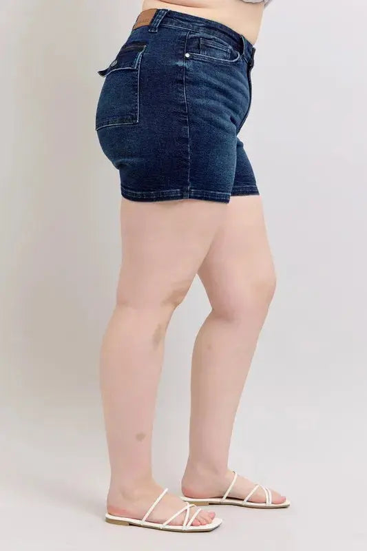 Judy Blue Jeans - Plus Size High Waist Back Flap Pocket Denim Shorts - Be Bliss Boutique
