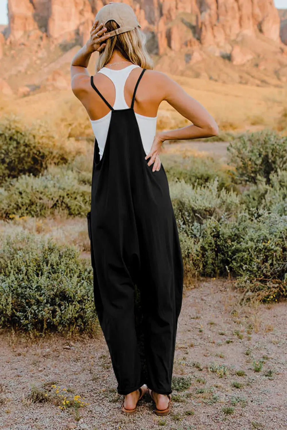 Double Take Full Size V-Neck Sleeveless Jumpsuit with Pockets - Be Bliss Boutique
