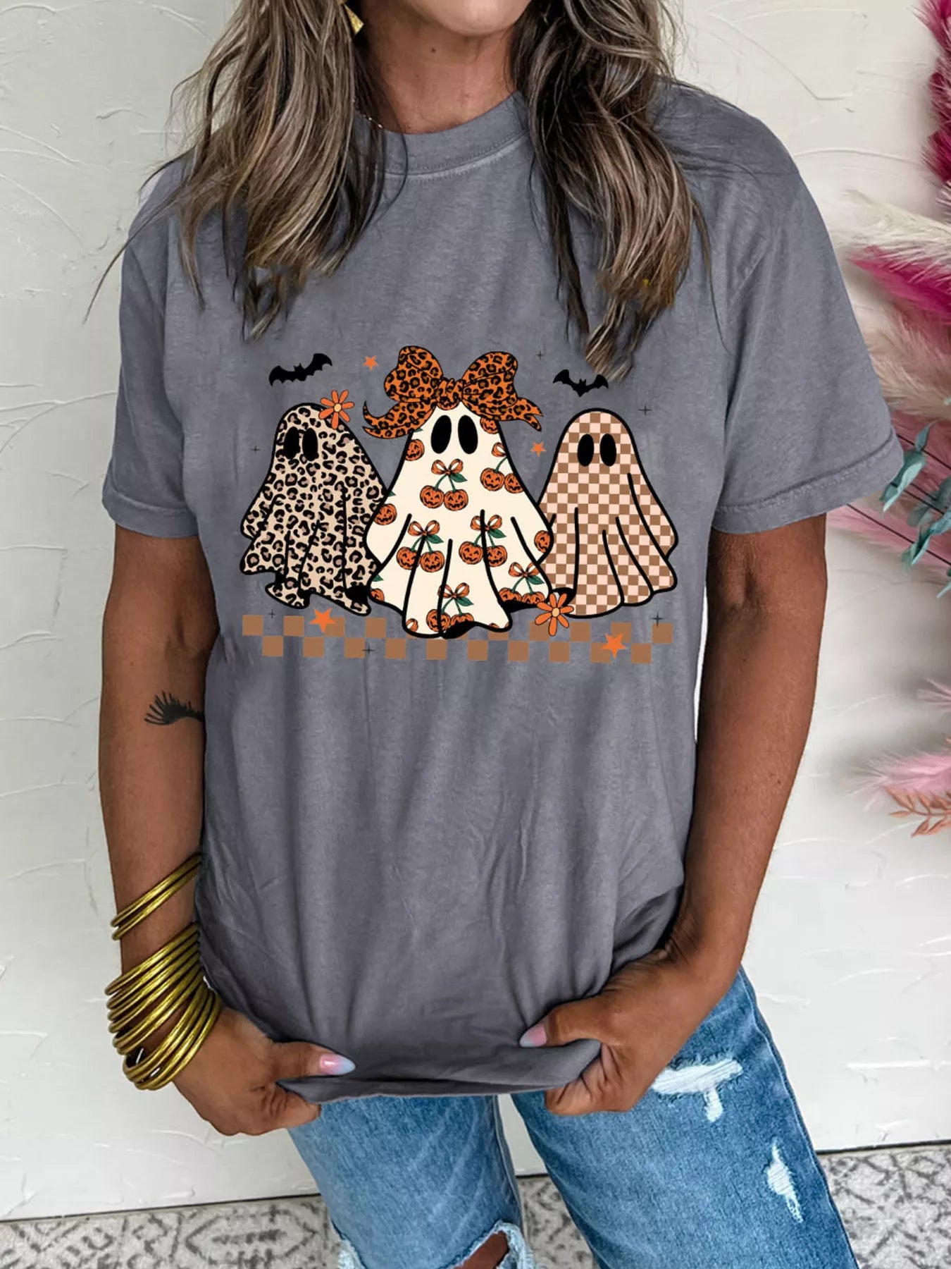 Halloween Ghost Round Neck Casual Tee - Be Bliss Boutique