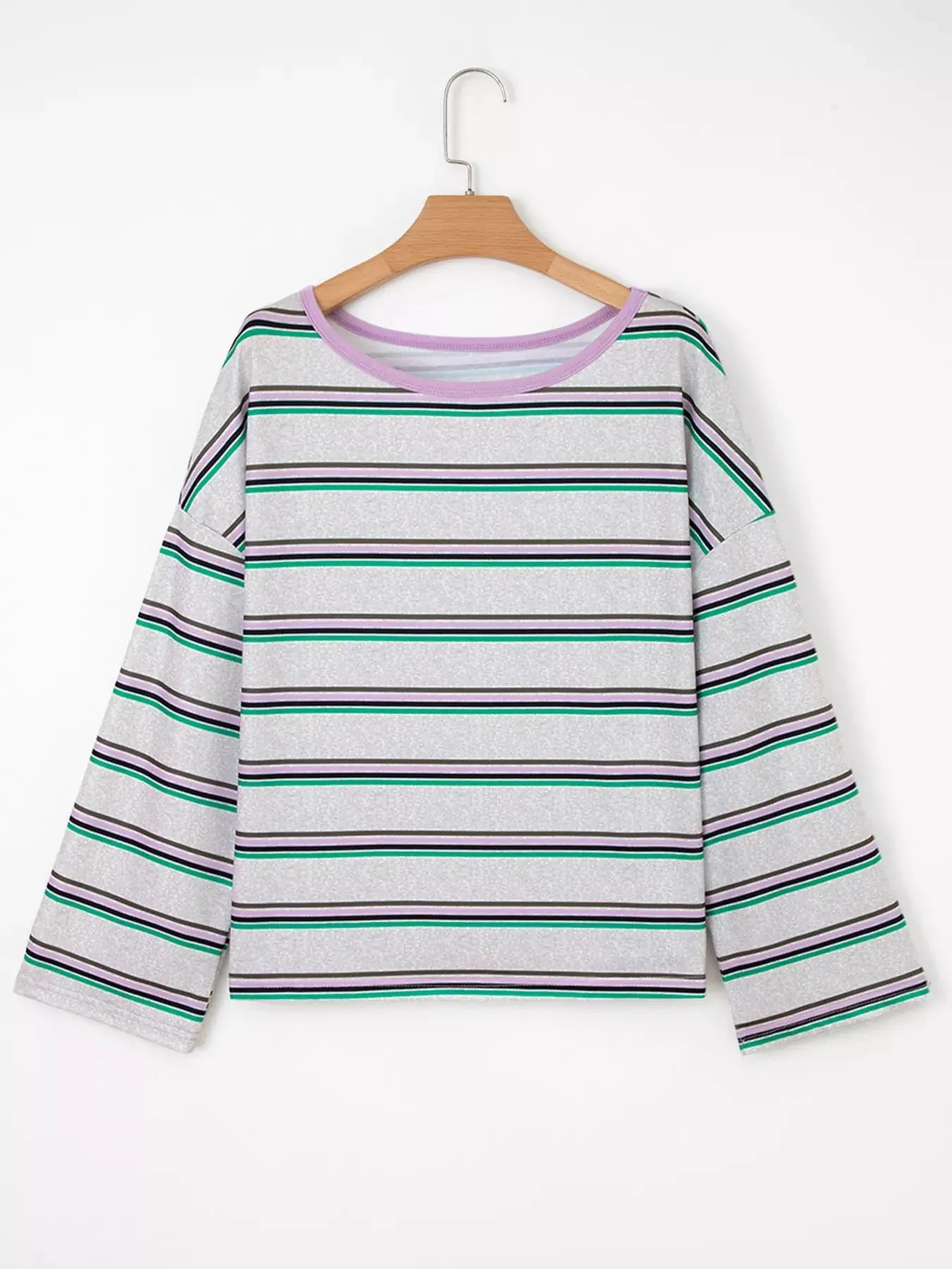 Casual Striped Oversize Drop Shoulder Long Sleeve Top - Be Bliss Boutique