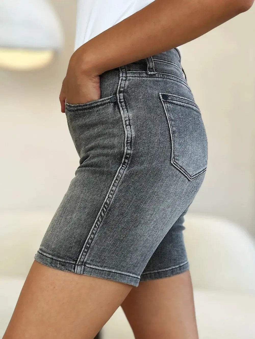 Full Size High Waist Washed Denim Shorts by Judy Blue Jeans - Be Bliss Boutique