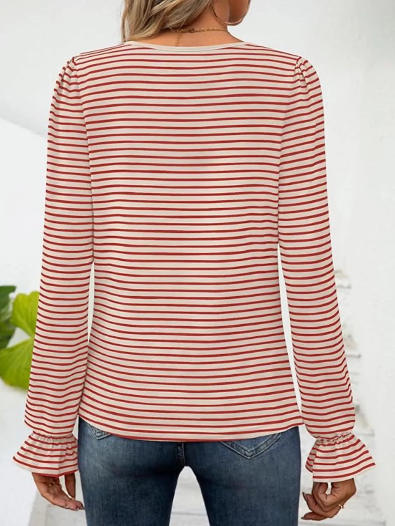Striped Long Sleeve T-Shirt with Square Neckline - Be Bliss Boutique