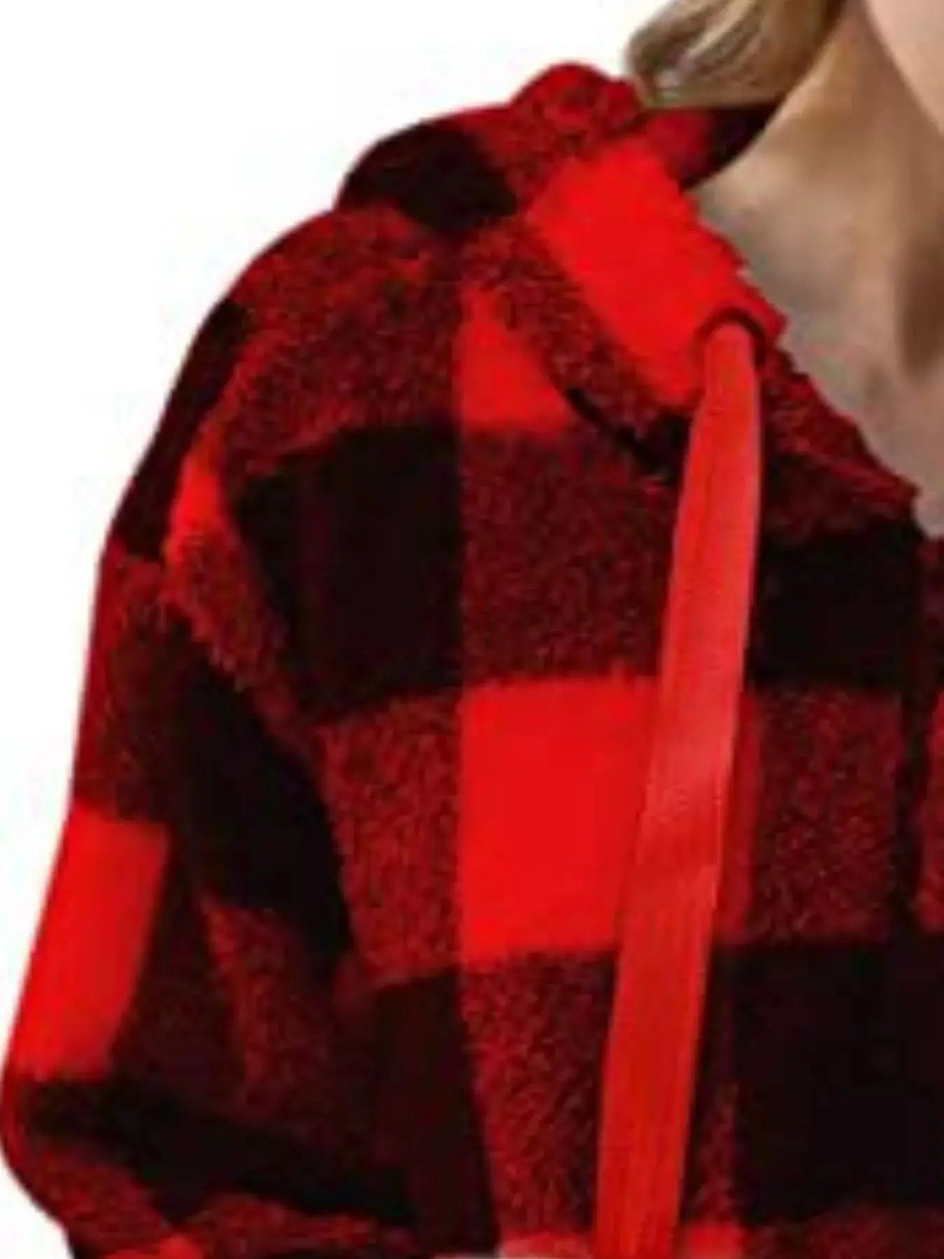 Plus Size Plaid Drawstring Sherpa Hoodie - Be Bliss Boutique