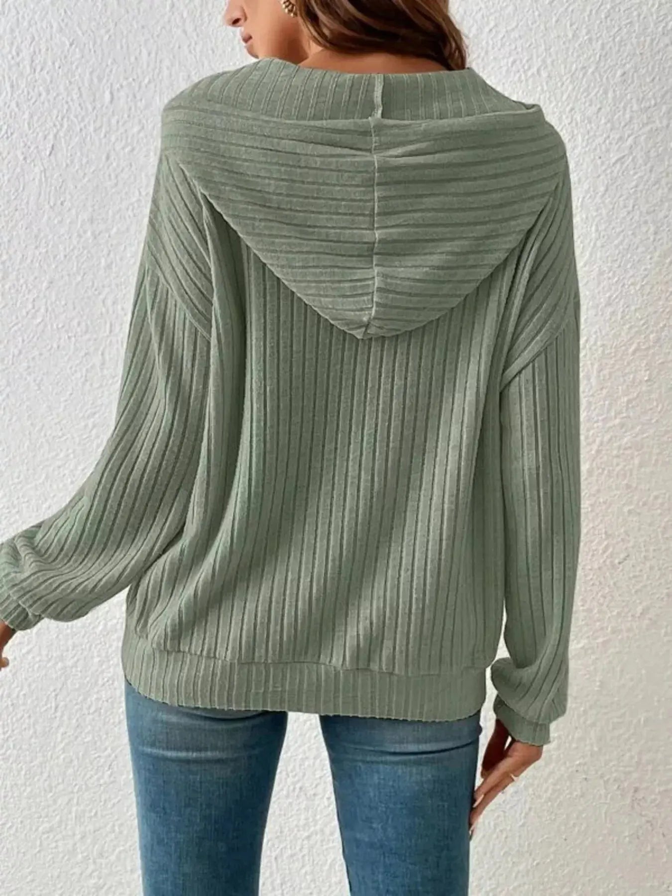 Ribbed Knit Long Sleeve Hoodie - Be Bliss Boutique