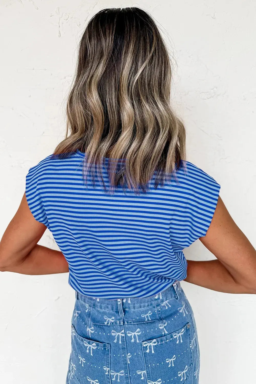 Striped Round Neck Cap Sleeve Slim Fit T Shirt - Be Bliss Boutique